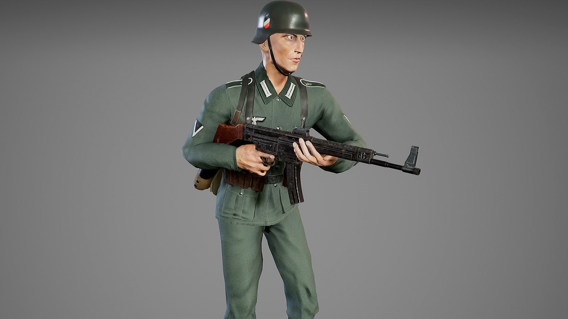 German Soldier WWII with MP44  Low-poly 3D model_3