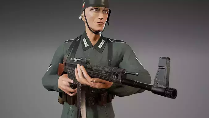 German Soldier WWII with MP44  Low-poly 3D model