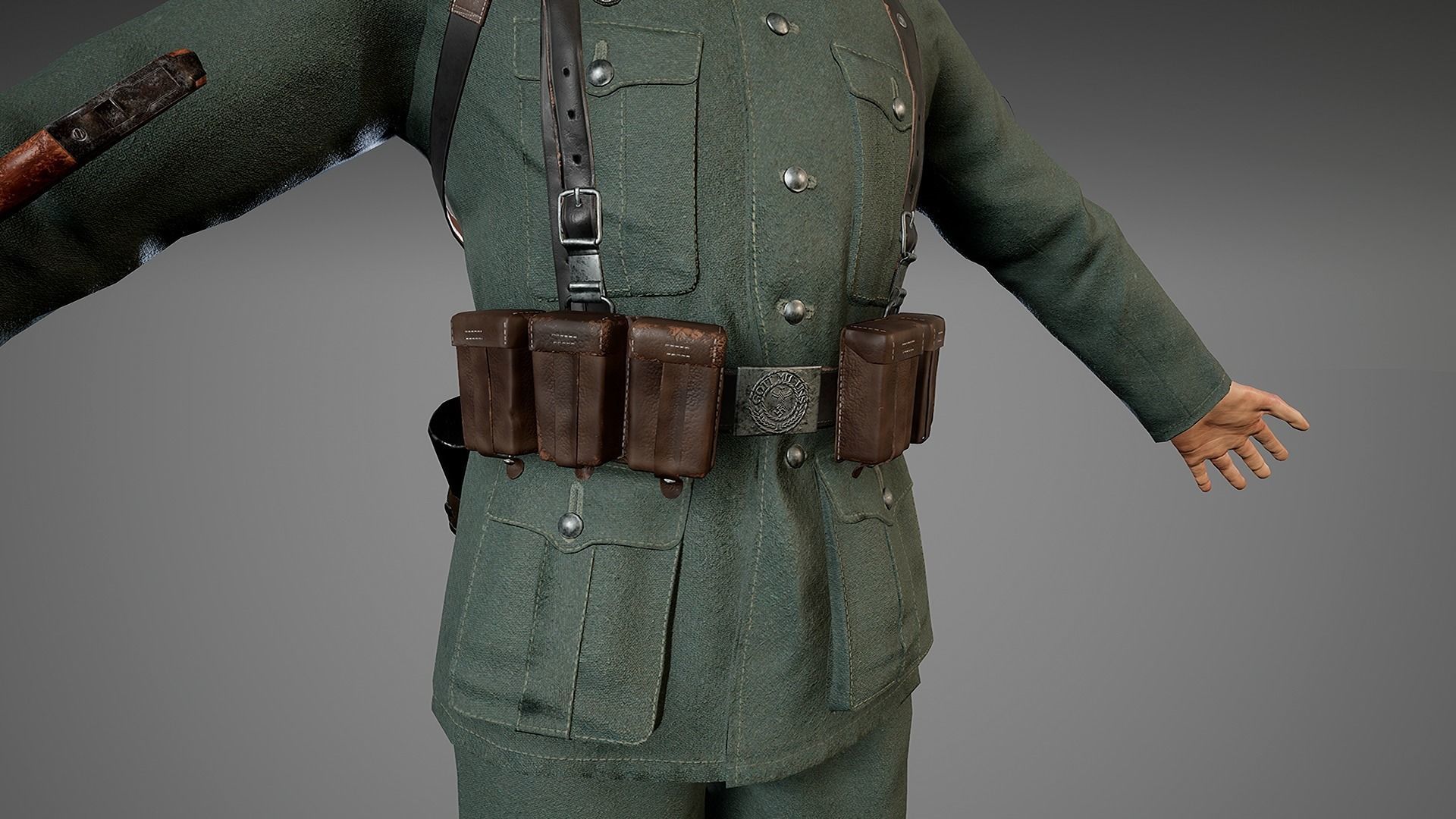 German Soldier WWII with MP44  Low-poly 3D model_5