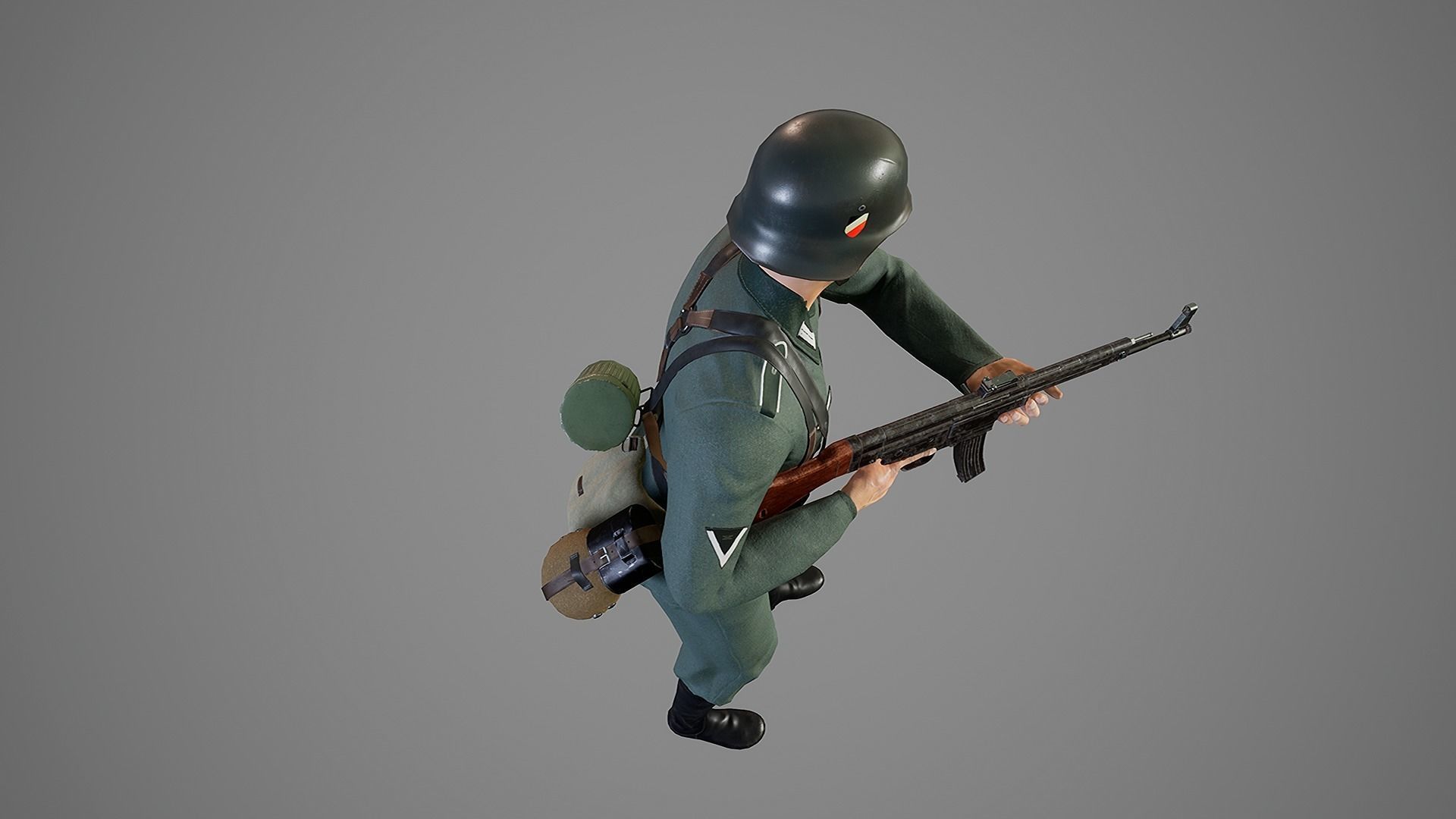 German Soldier WWII with MP44  Low-poly 3D model_6