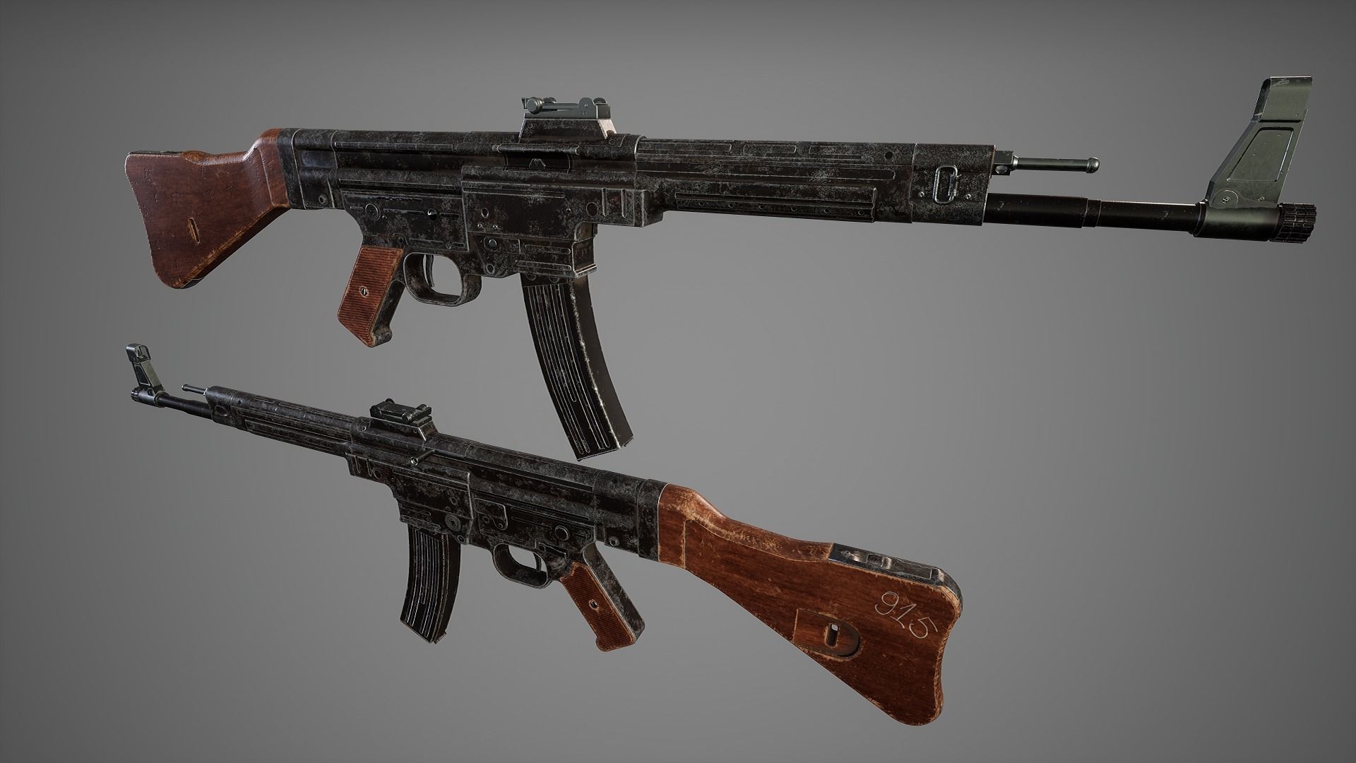 German Soldier WWII with MP44  Low-poly 3D model_12