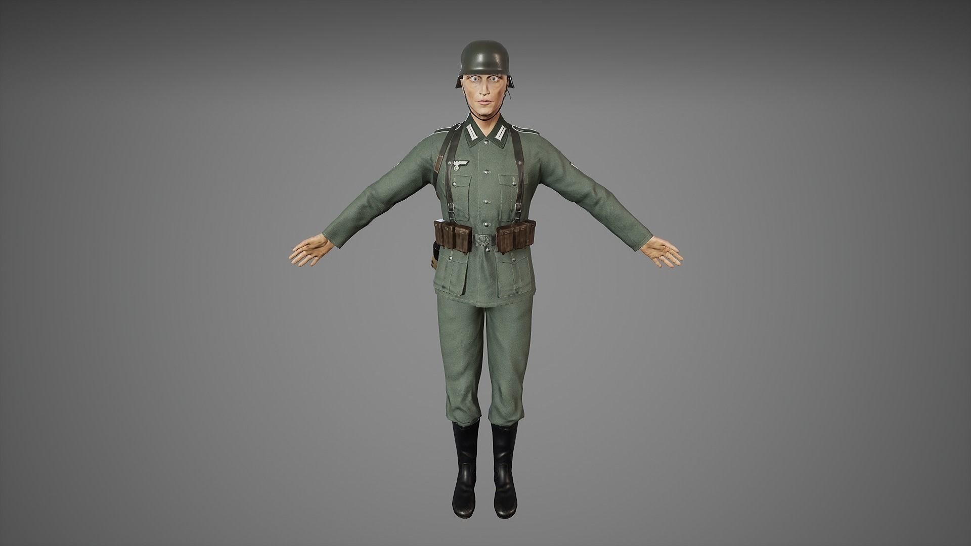 German Soldier WWII with MP44  Low-poly 3D model_7