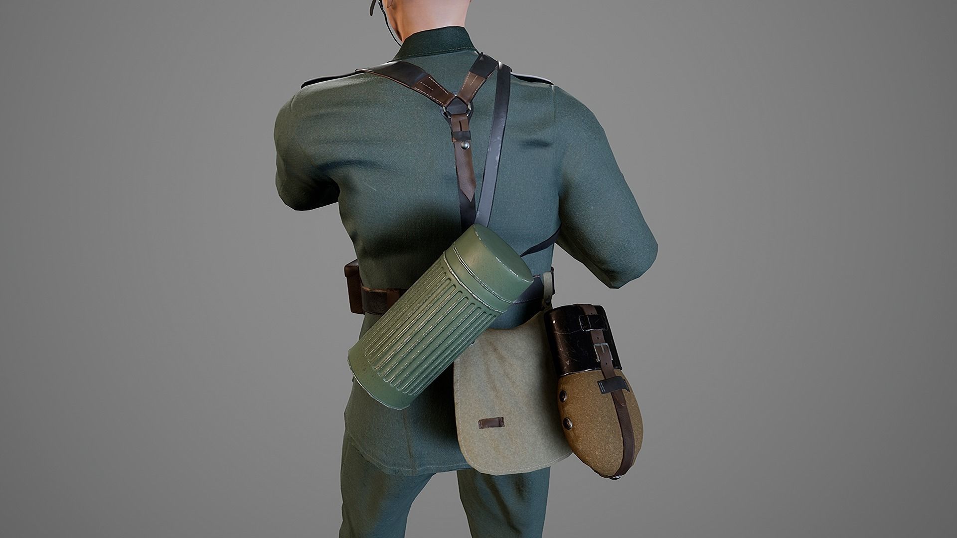 German Soldier WWII with MP44  Low-poly 3D model_4