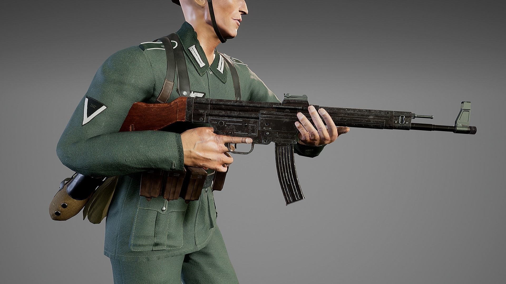 German Soldier WWII with MP44  Low-poly 3D model_2