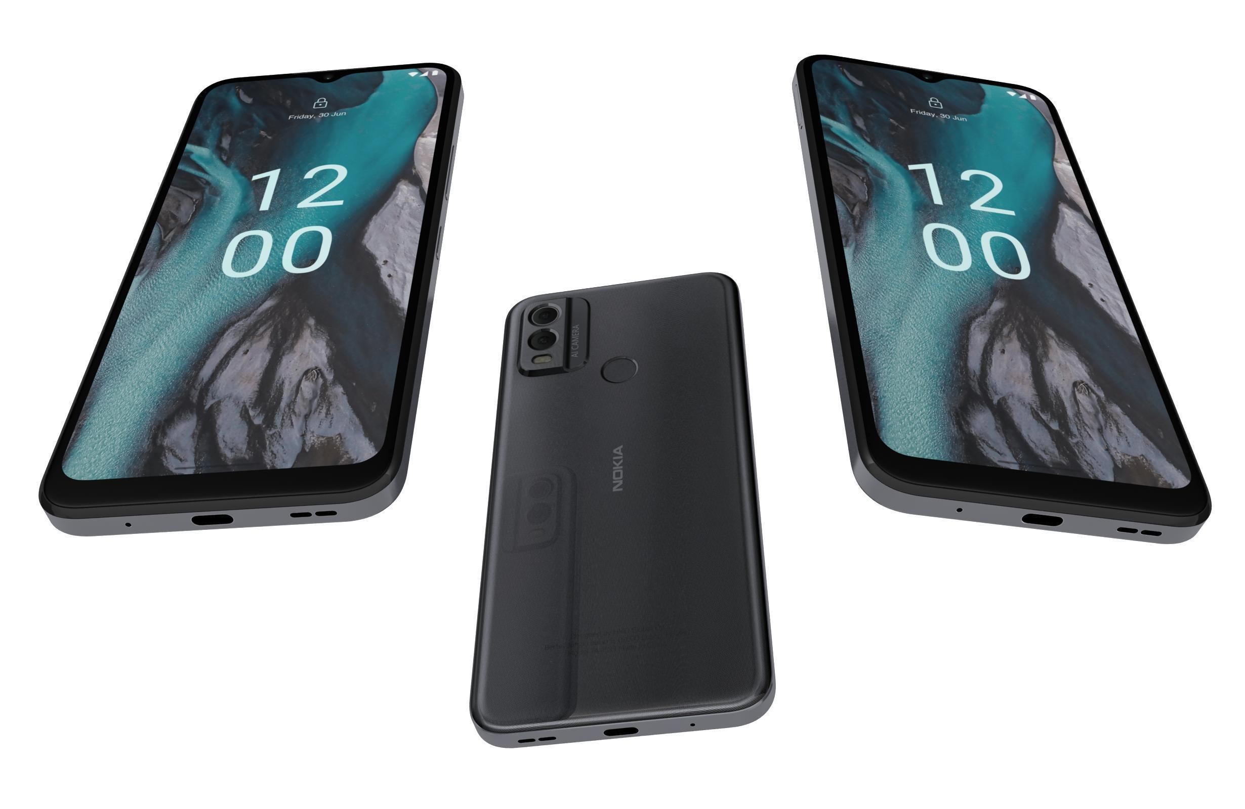 Nokia C22 Black Low-poly 3D model_2