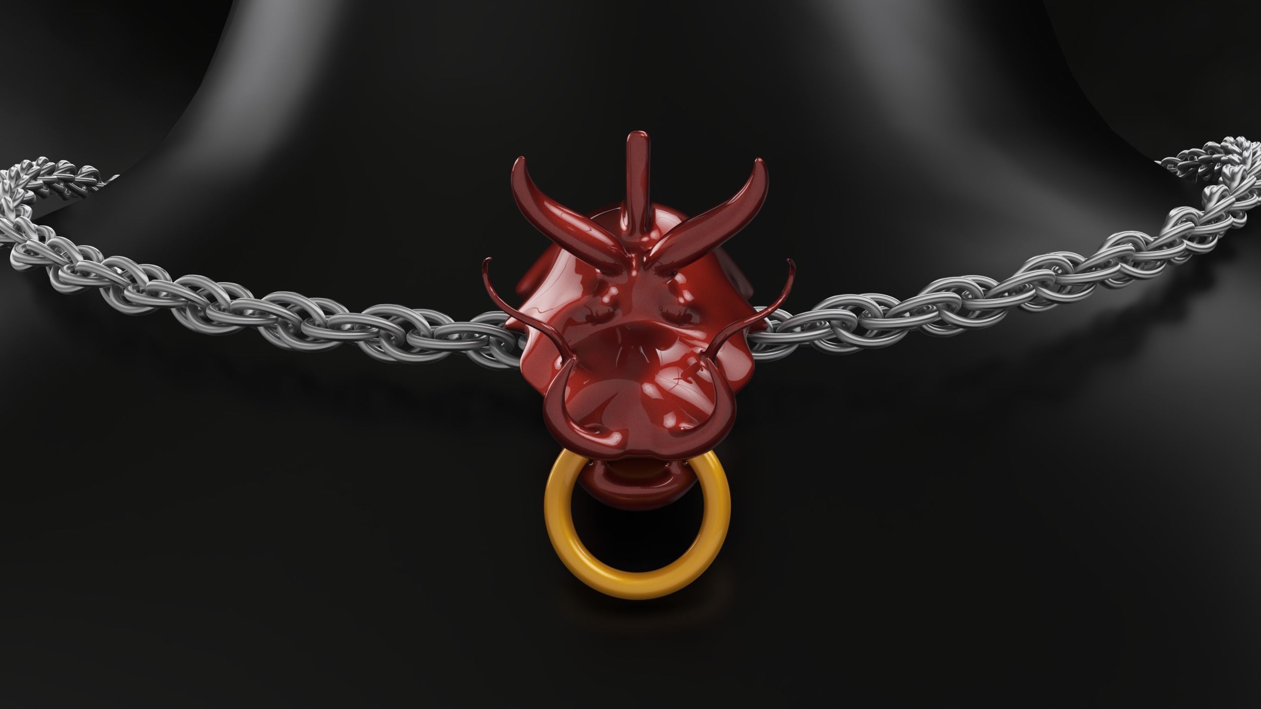 3D Gold Chinese Dragon Head Pendant with Multi layers Chain 3D print model_7