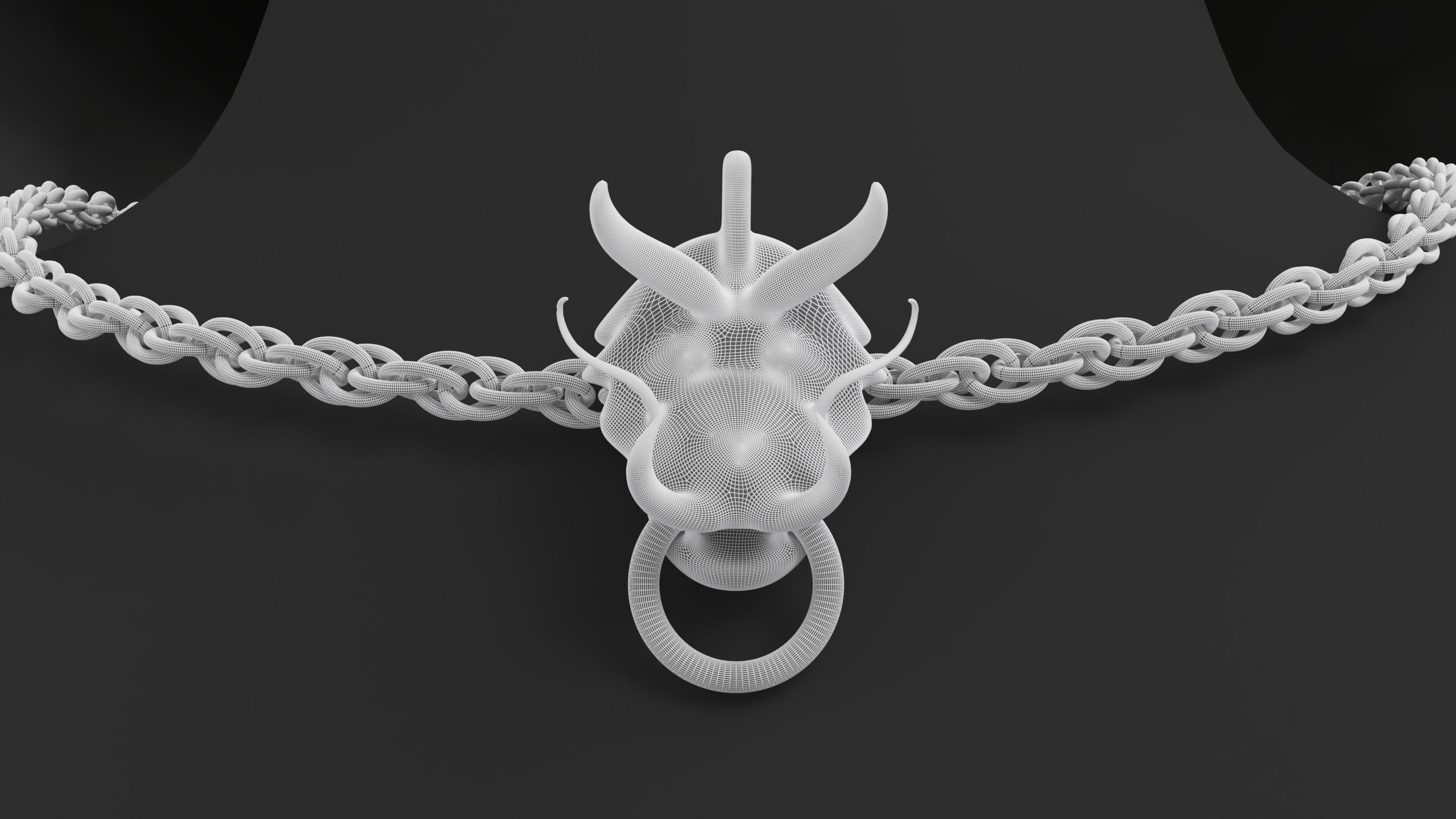 3D Gold Chinese Dragon Head Pendant with Multi layers Chain 3D print model_5