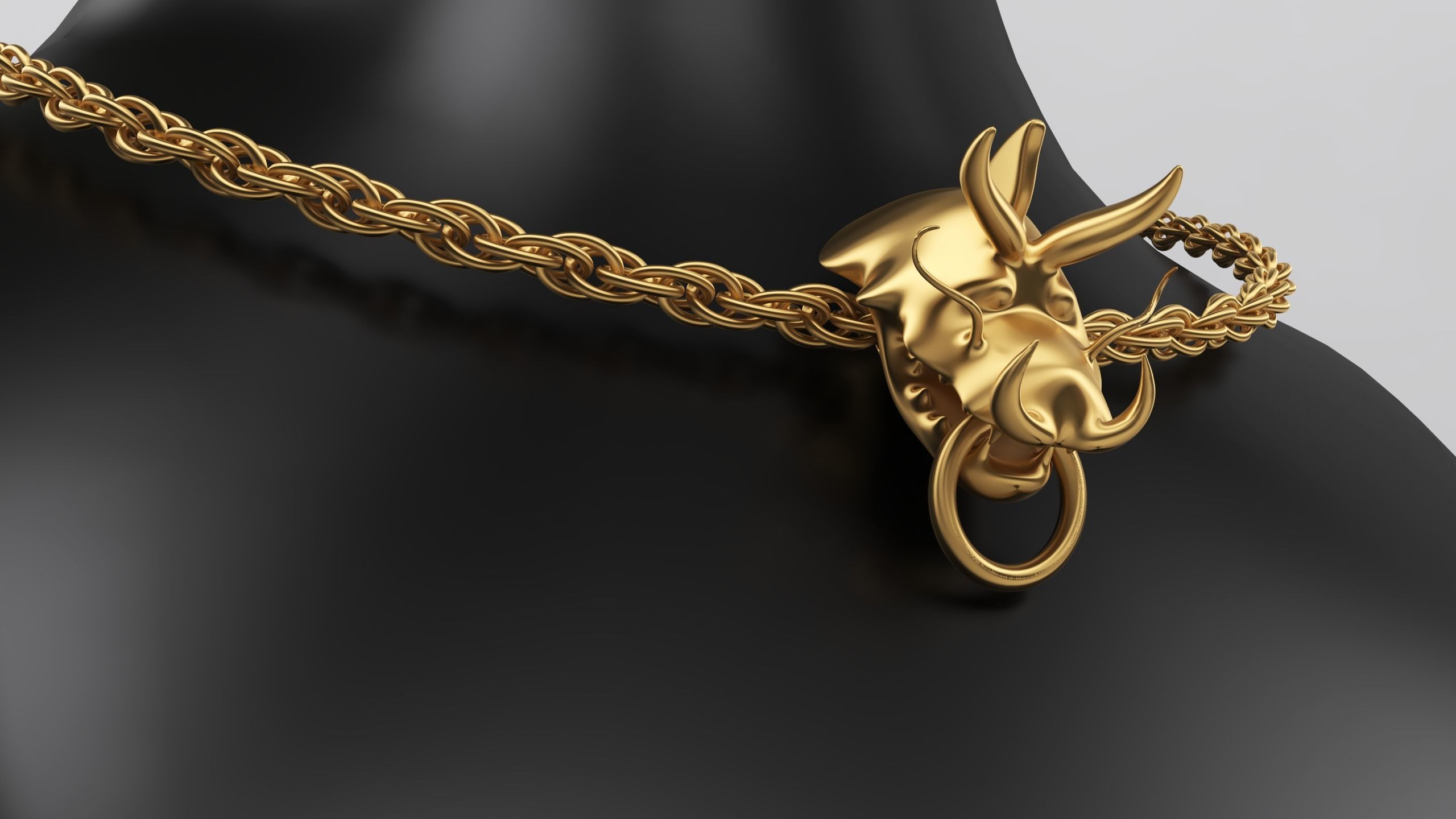 3D Gold Chinese Dragon Head Pendant with Multi layers Chain 3D print model_1