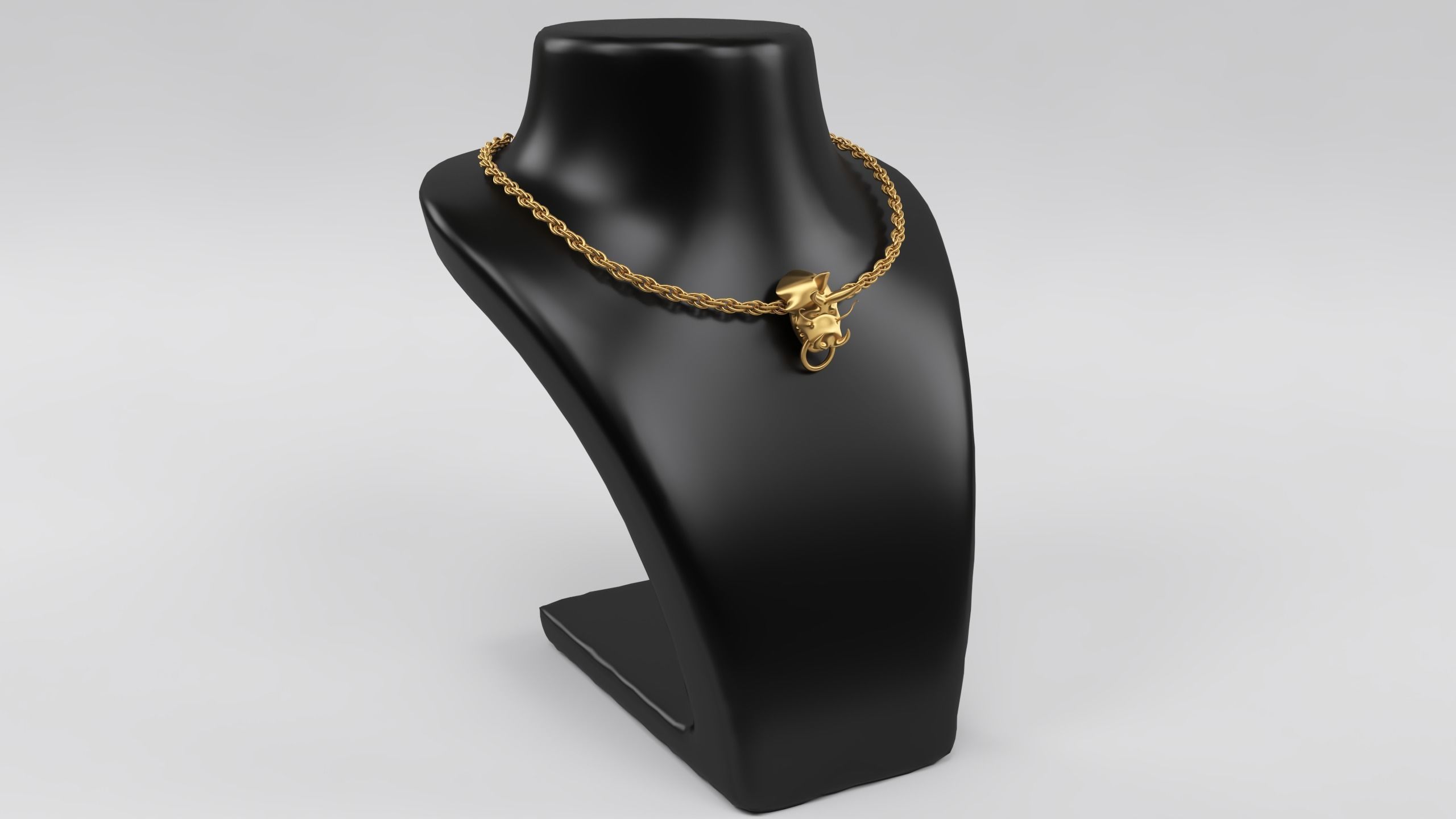 3D Gold Chinese Dragon Head Pendant with Multi layers Chain 3D print model_3