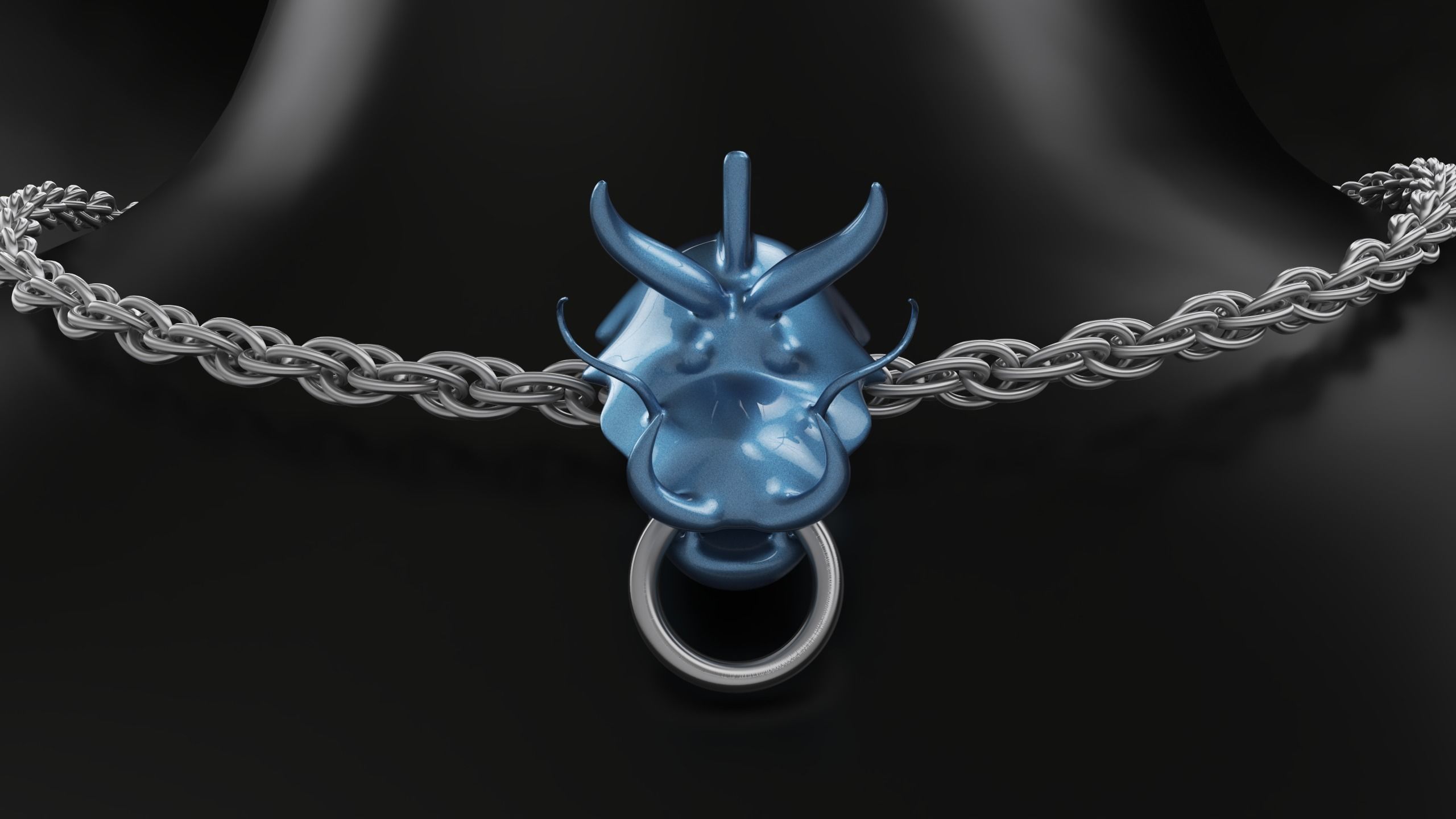 3D Gold Chinese Dragon Head Pendant with Multi layers Chain 3D print model_8