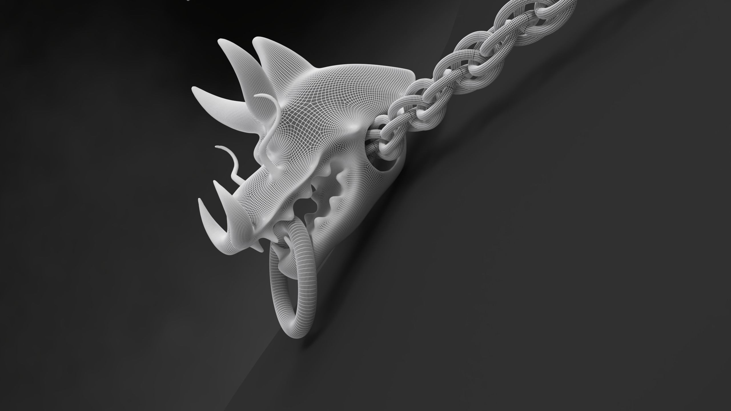 3D Gold Chinese Dragon Head Pendant with Multi layers Chain 3D print model_4