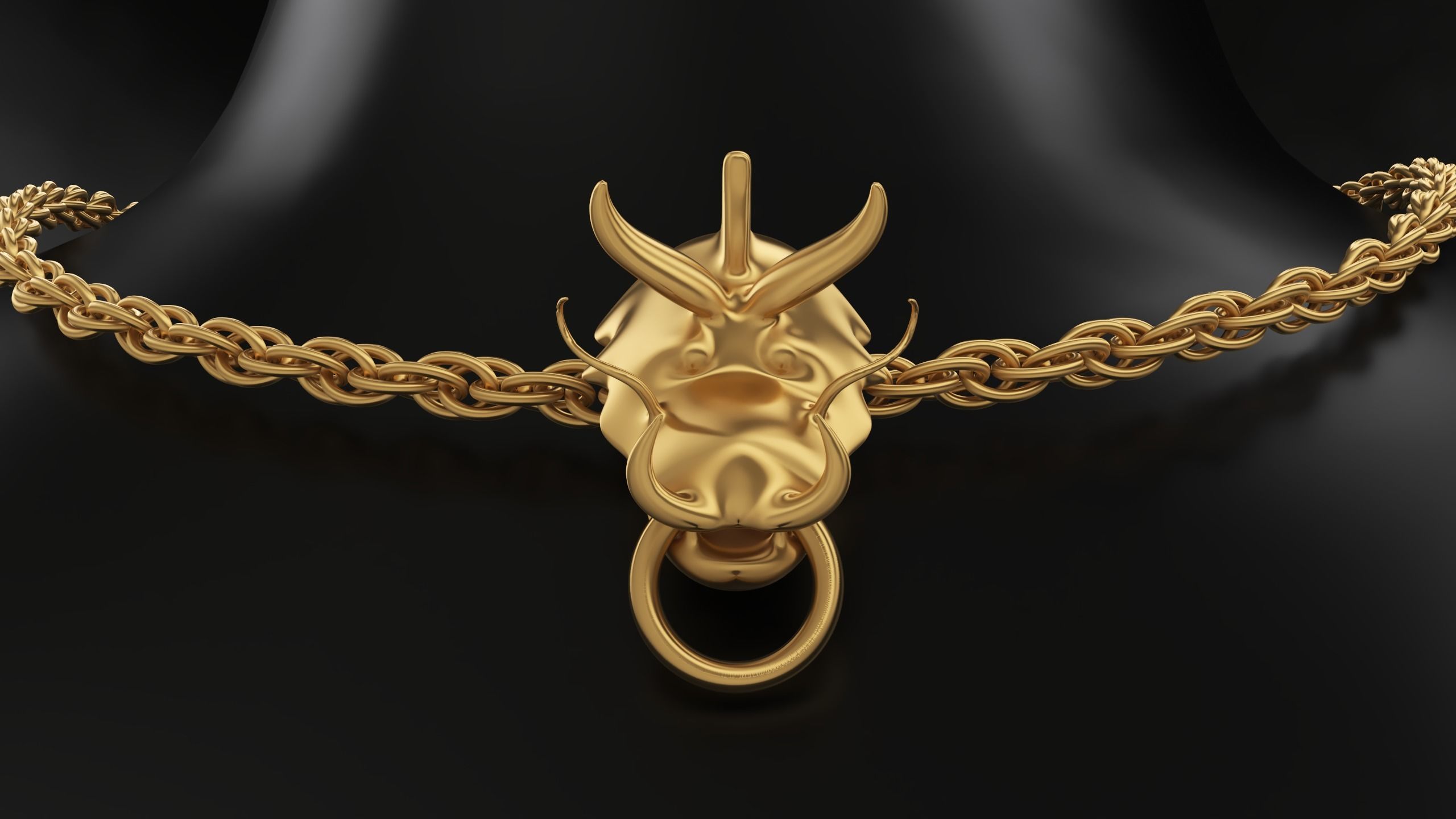 3D Gold Chinese Dragon Head Pendant with Multi layers Chain 3D print model_6