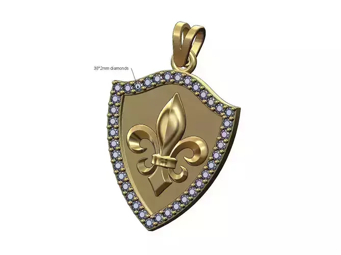 Diamond Lily flower shield pendant with bail