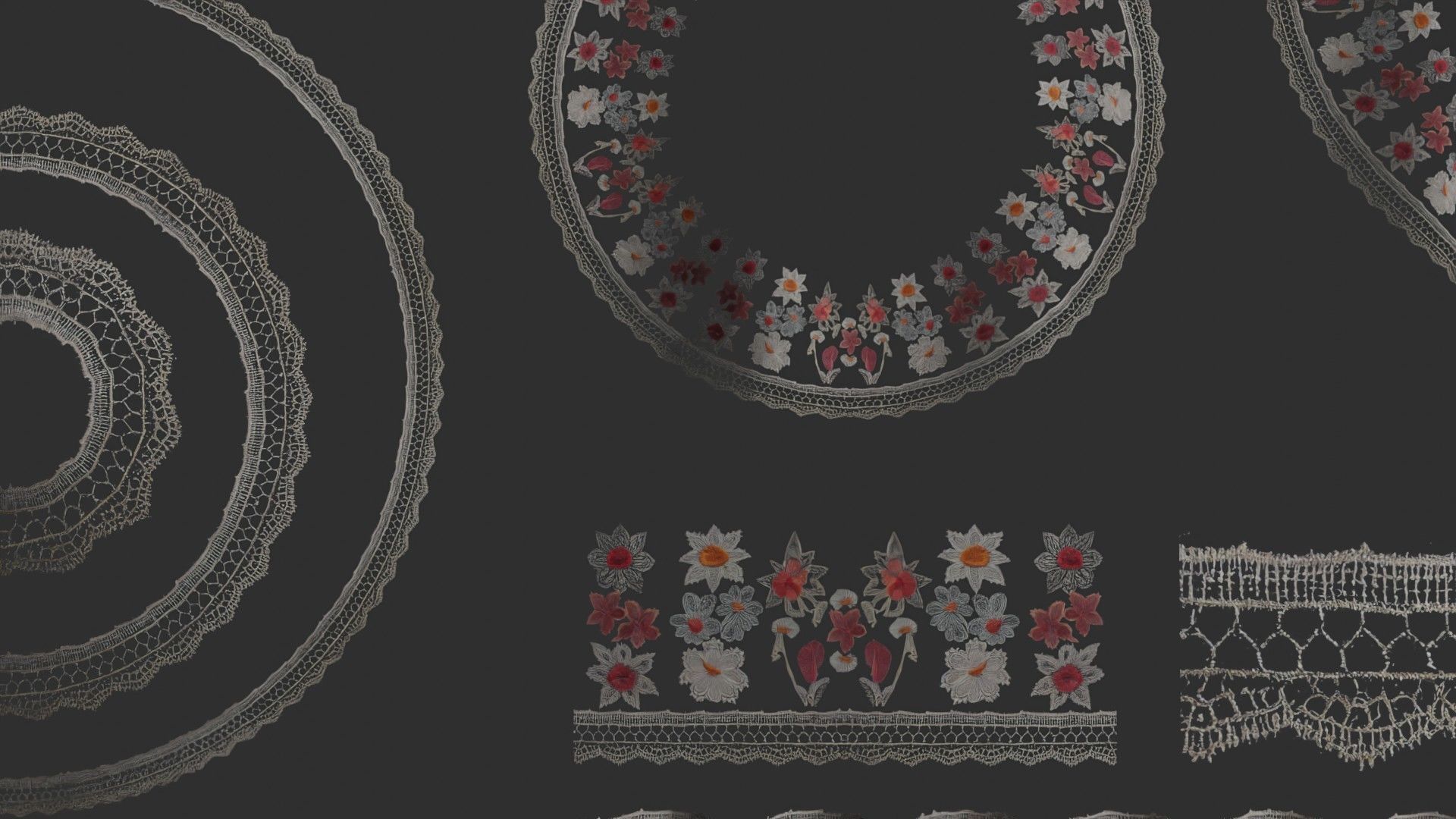 3 flowers Lace Borders and Trims Materials Textures Texture_13