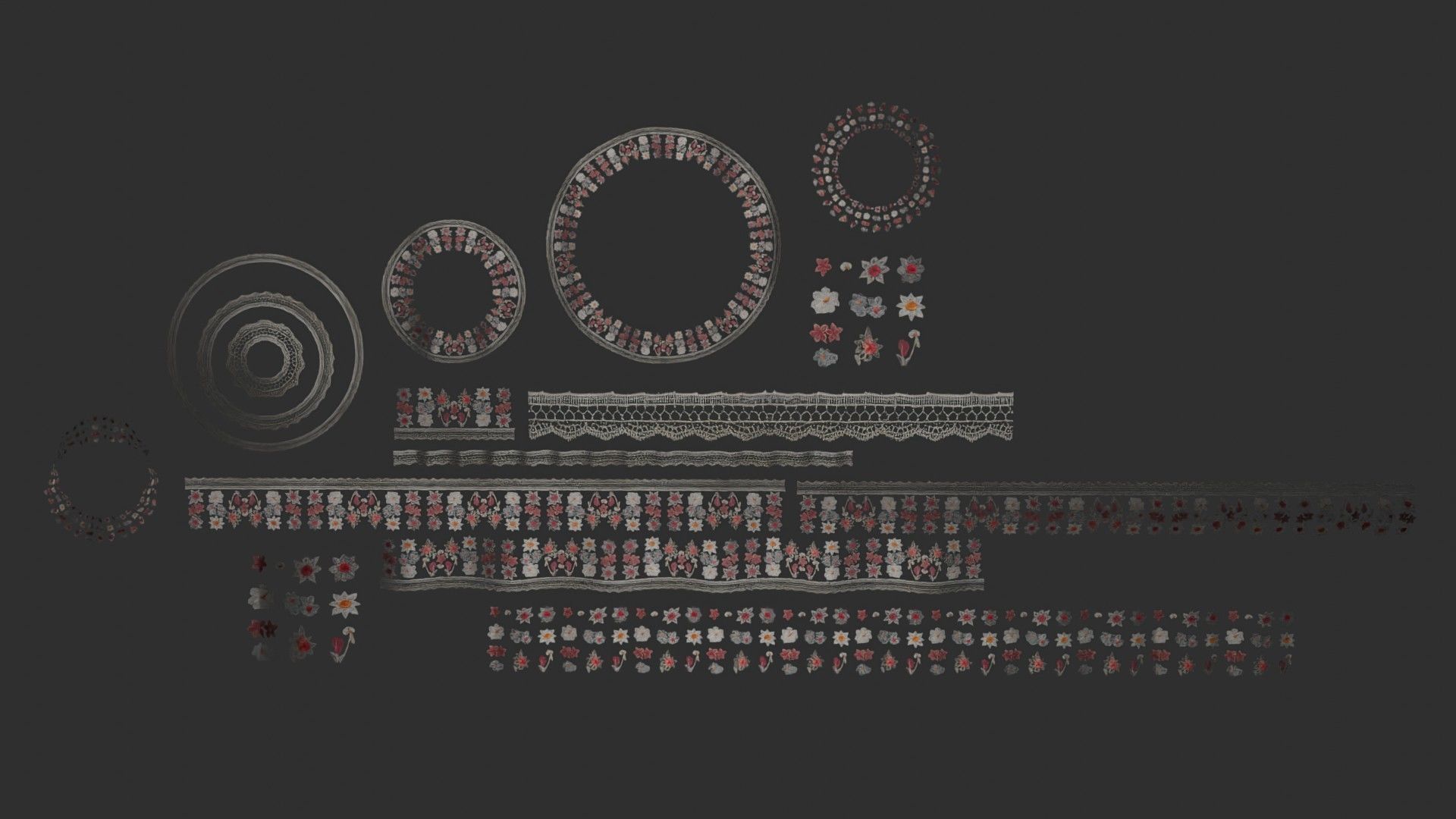 3 flowers Lace Borders and Trims Materials Textures Texture_7