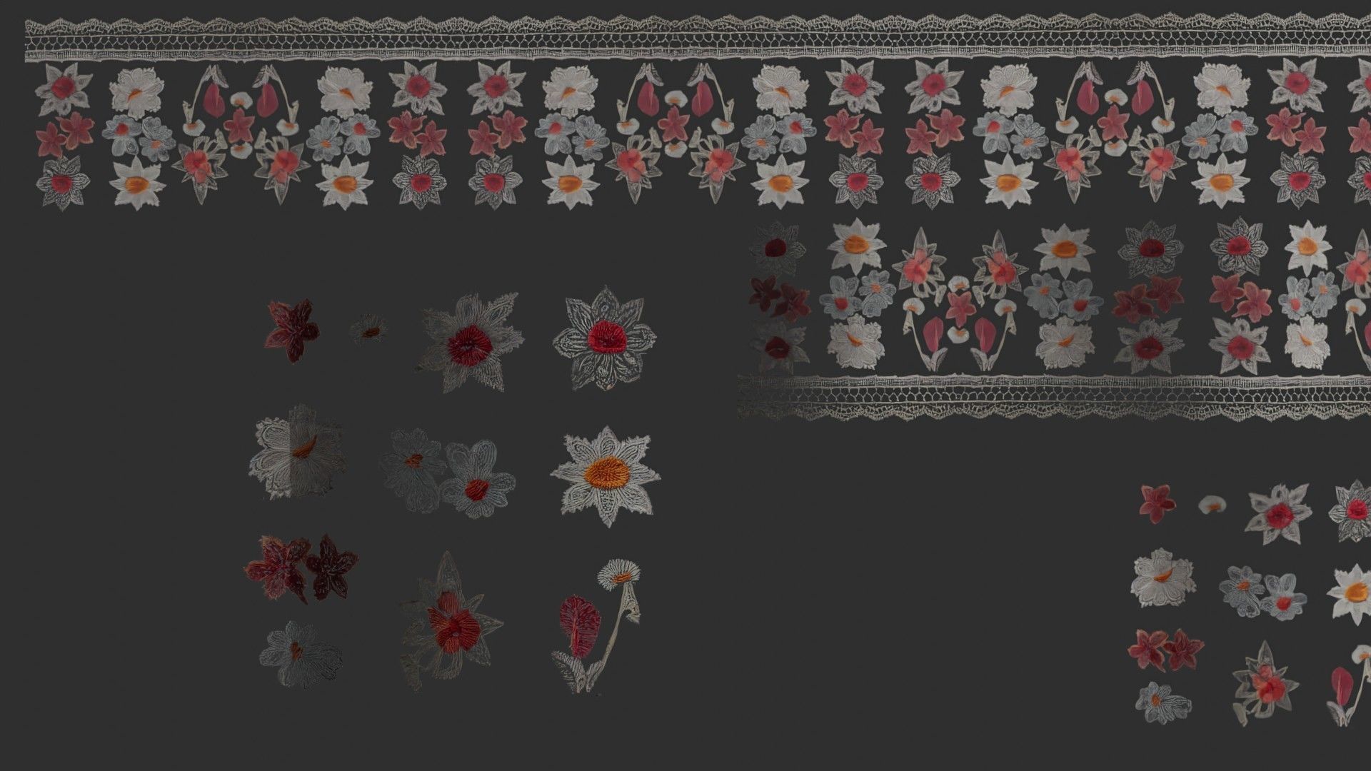 3 flowers Lace Borders and Trims Materials Textures Texture_6