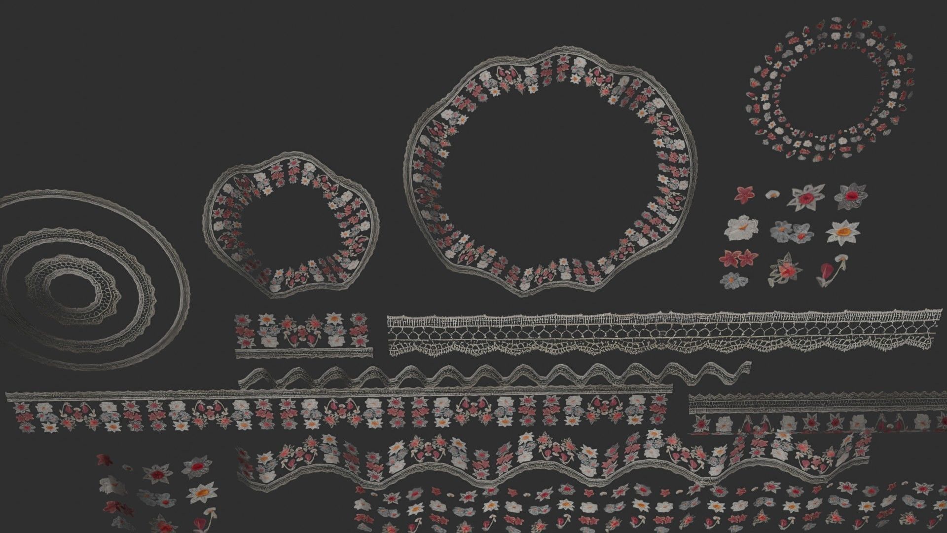 3 flowers Lace Borders and Trims Materials Textures Texture_8