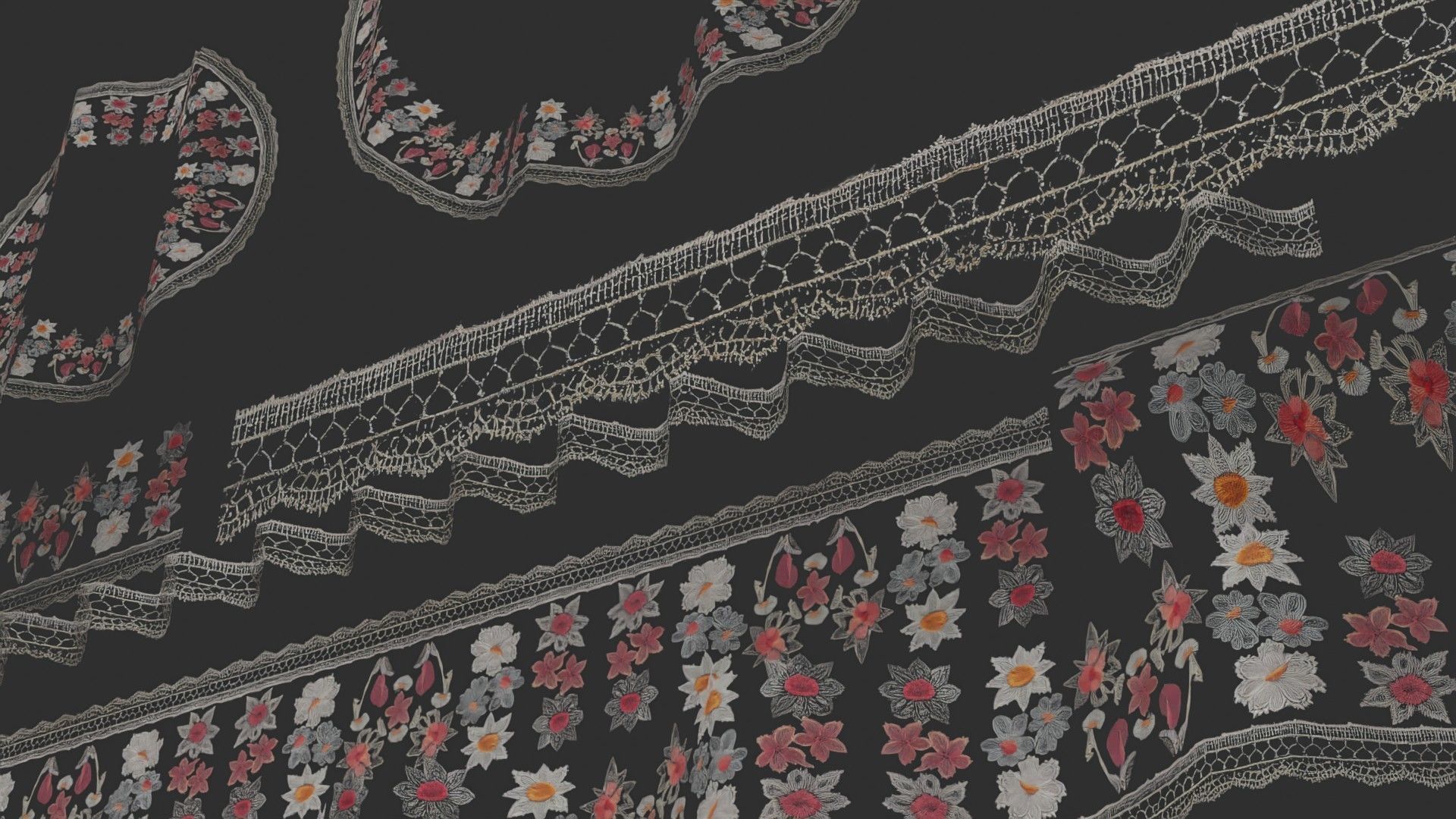 3 flowers Lace Borders and Trims Materials Textures Texture_5