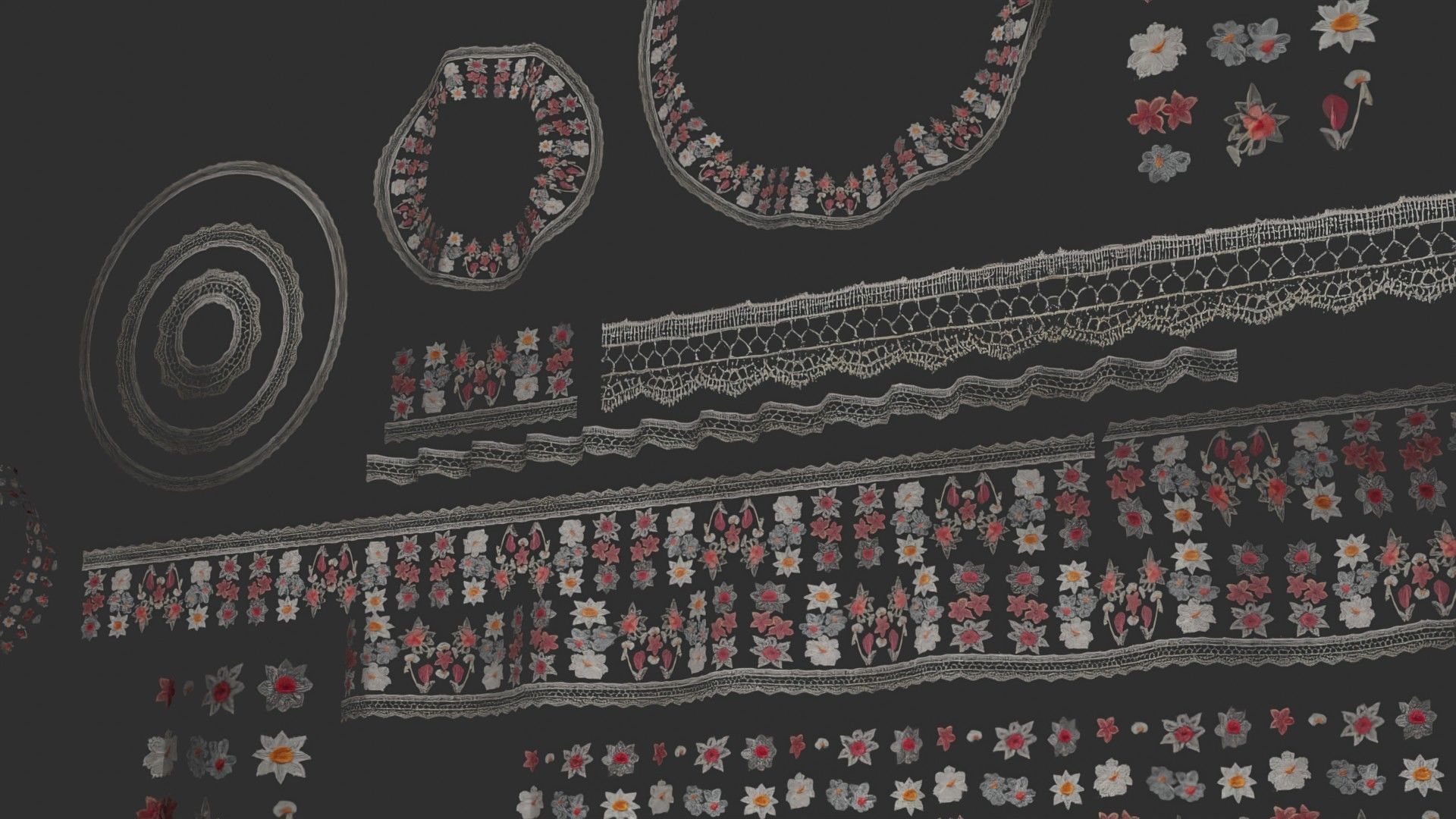 3 flowers Lace Borders and Trims Materials Textures Texture_4