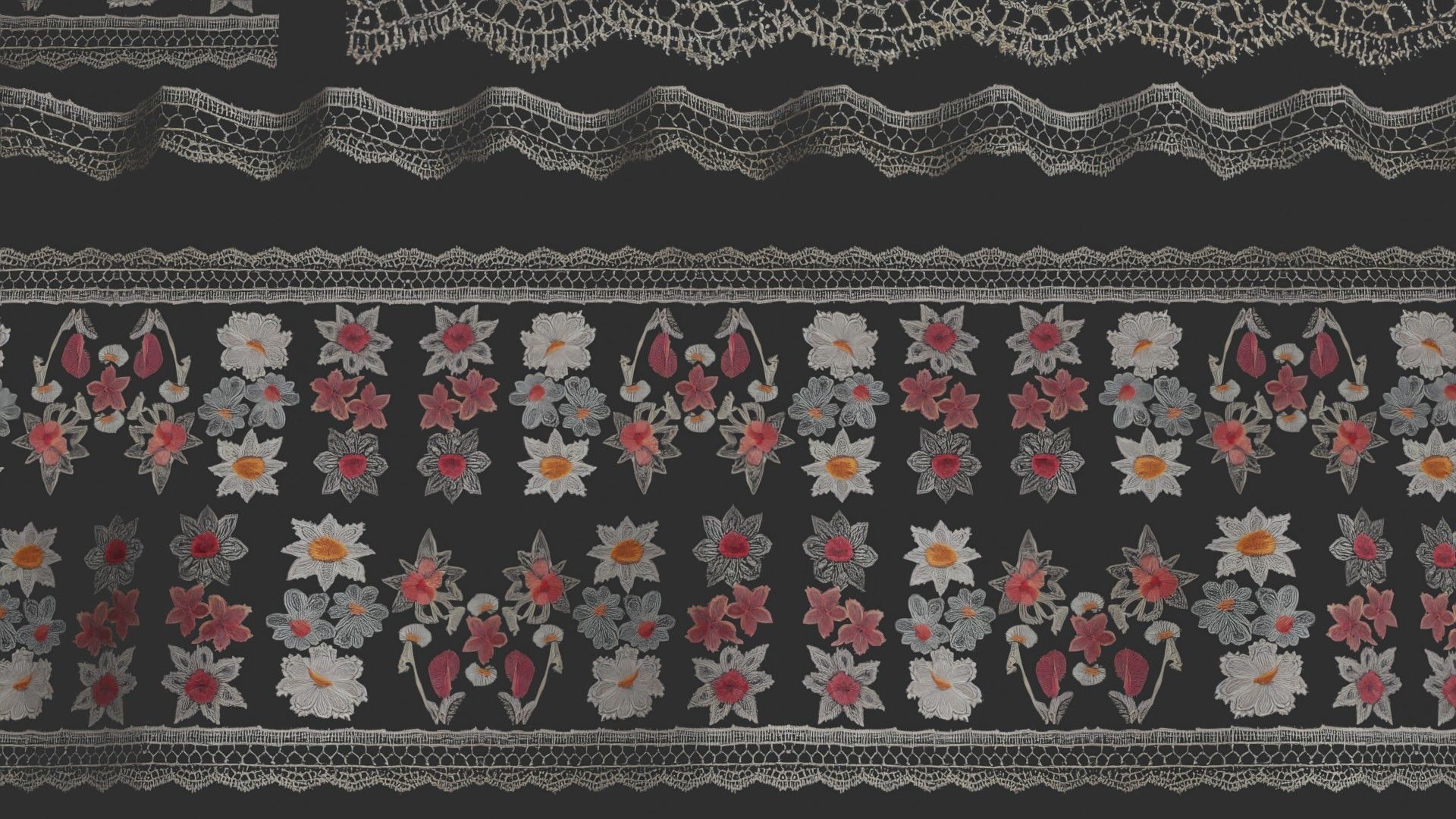 3 flowers Lace Borders and Trims Materials Textures Texture_2