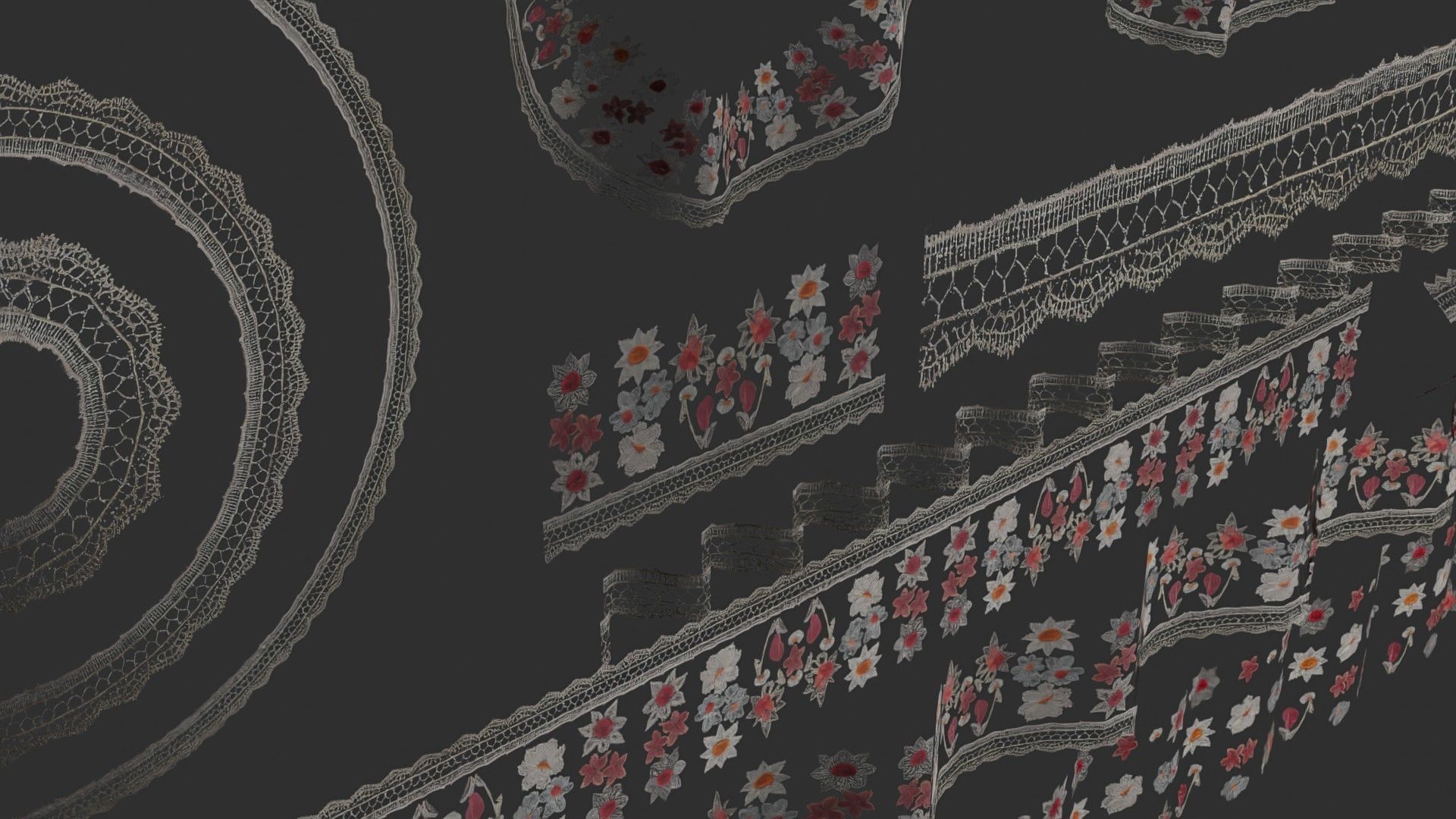 3 flowers Lace Borders and Trims Materials Textures Texture_10