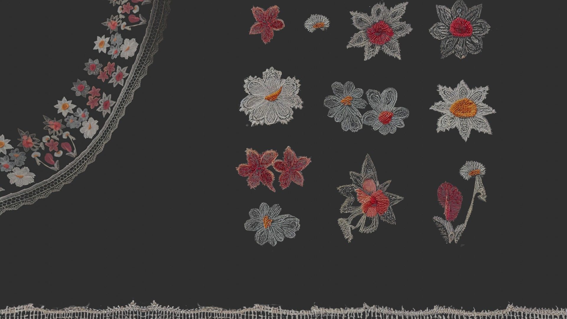 3 flowers Lace Borders and Trims Materials Textures Texture_11