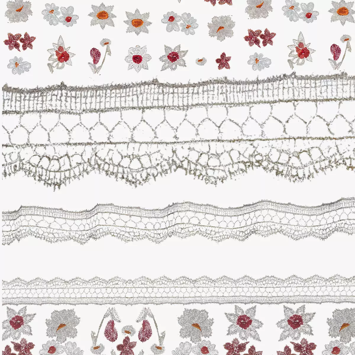 3 flowers Lace Borders and Trims Materials Textures Texture_0