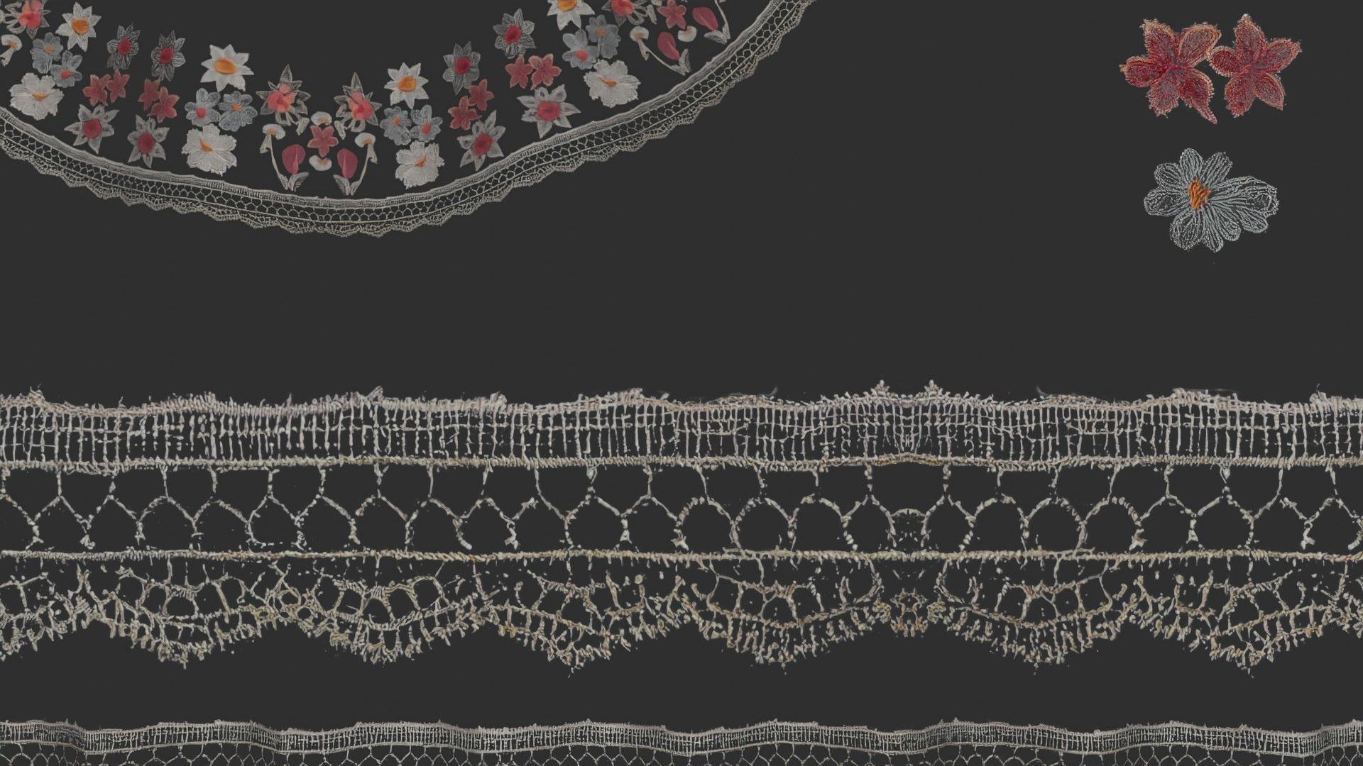 3 flowers Lace Borders and Trims Materials Textures Texture_12