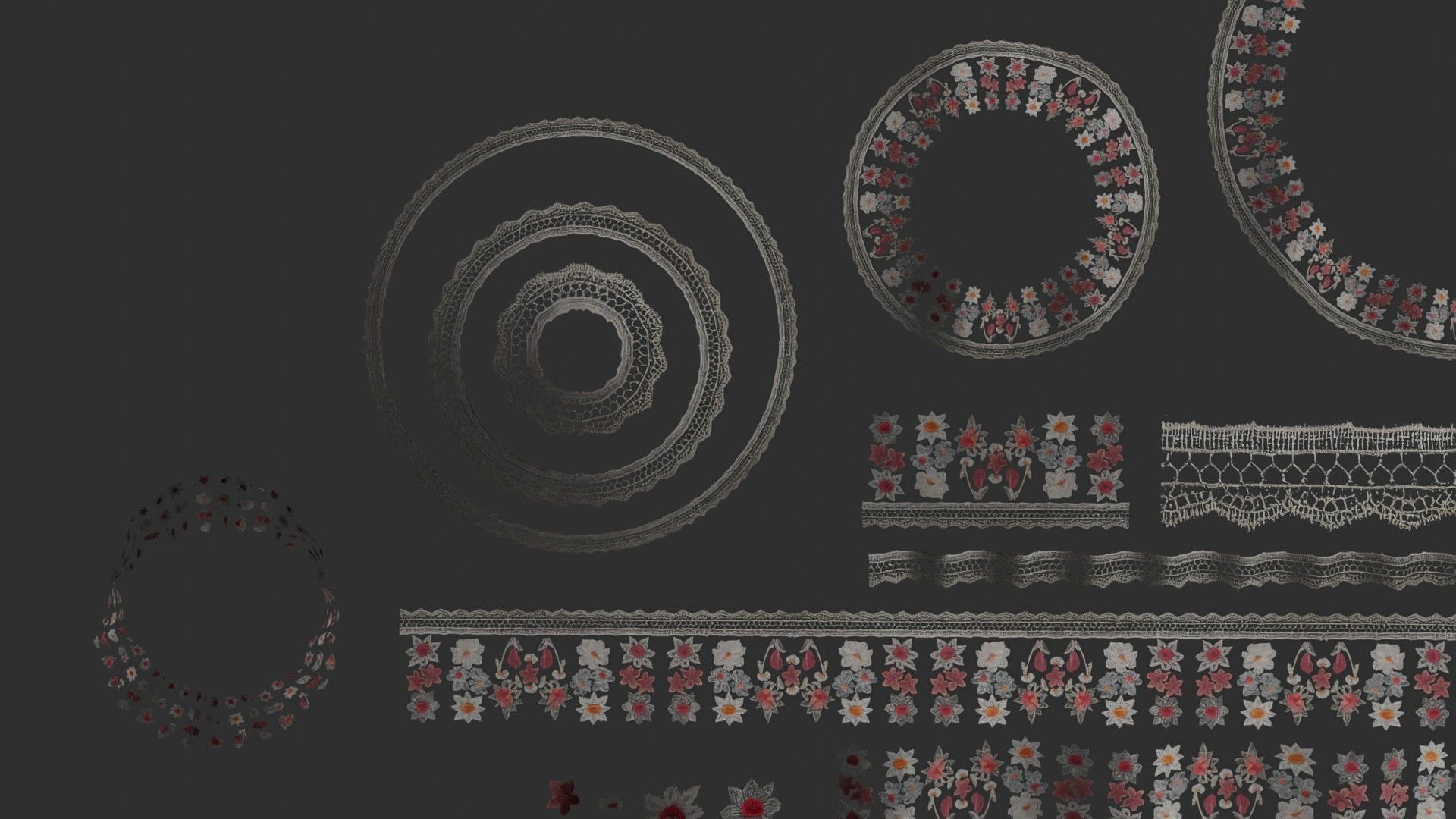 3 flowers Lace Borders and Trims Materials Textures Texture_15