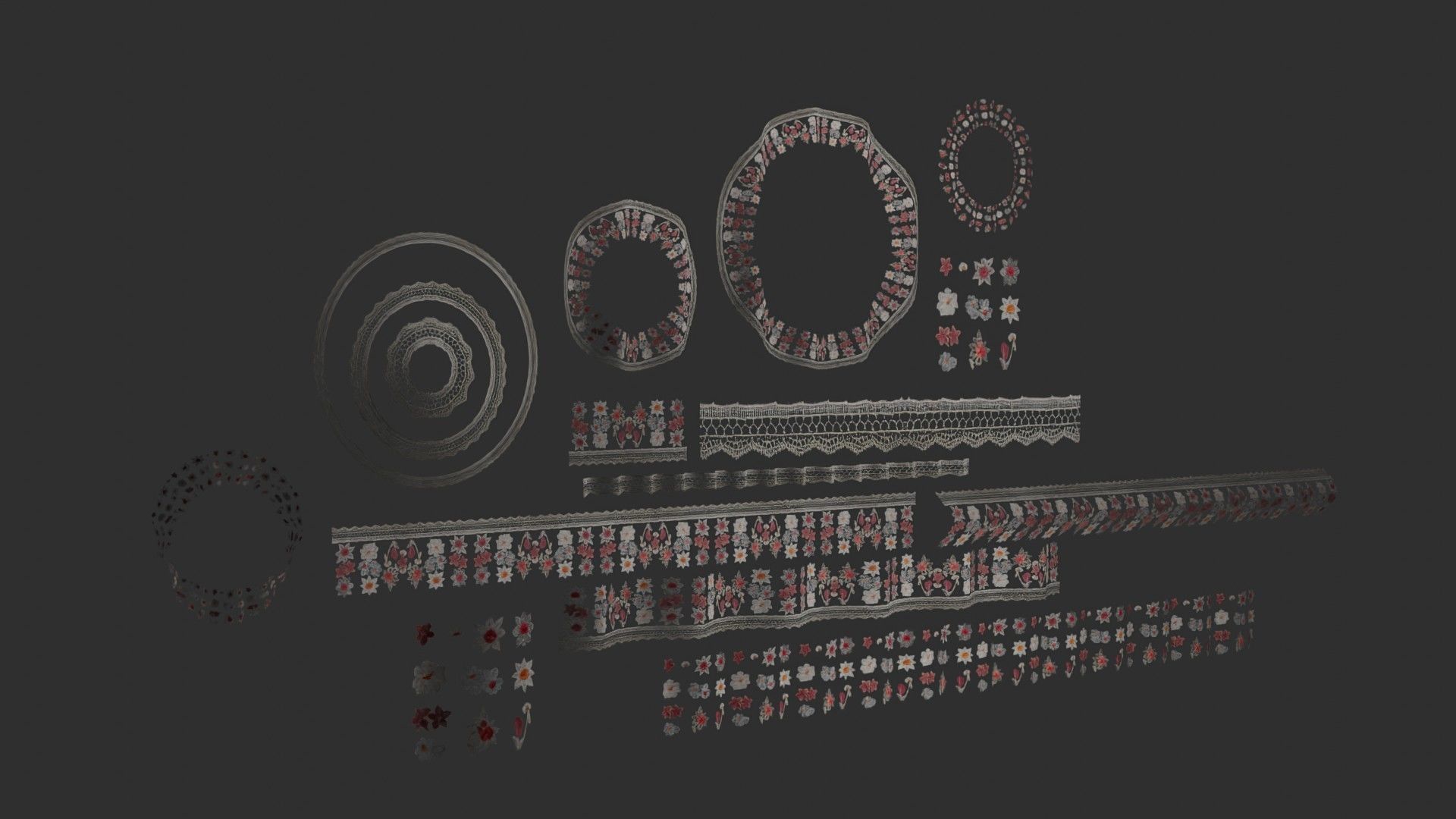 3 flowers Lace Borders and Trims Materials Textures Texture_1