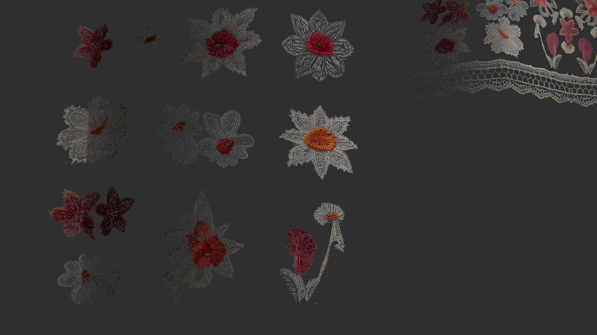 3 flowers Lace Borders and Trims Materials Textures Texture_9