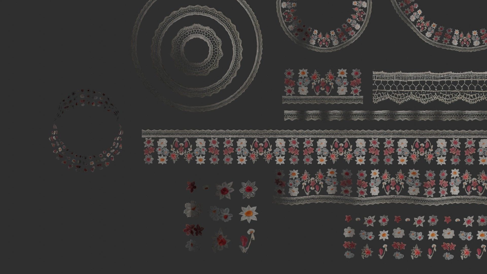 3 flowers Lace Borders and Trims Materials Textures Texture_14