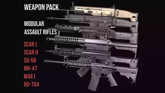 Modular Modern Assault Rifles Gun Weapon Pack  3D Model Collection