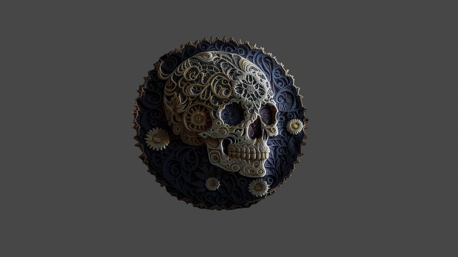 skull embroidered patch sticker Texture_1
