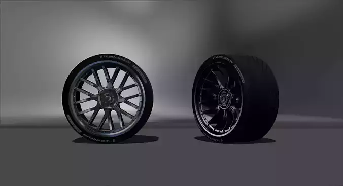Realistic Michelin sports tire and alloy wheel STL - OBJ file 3D print model