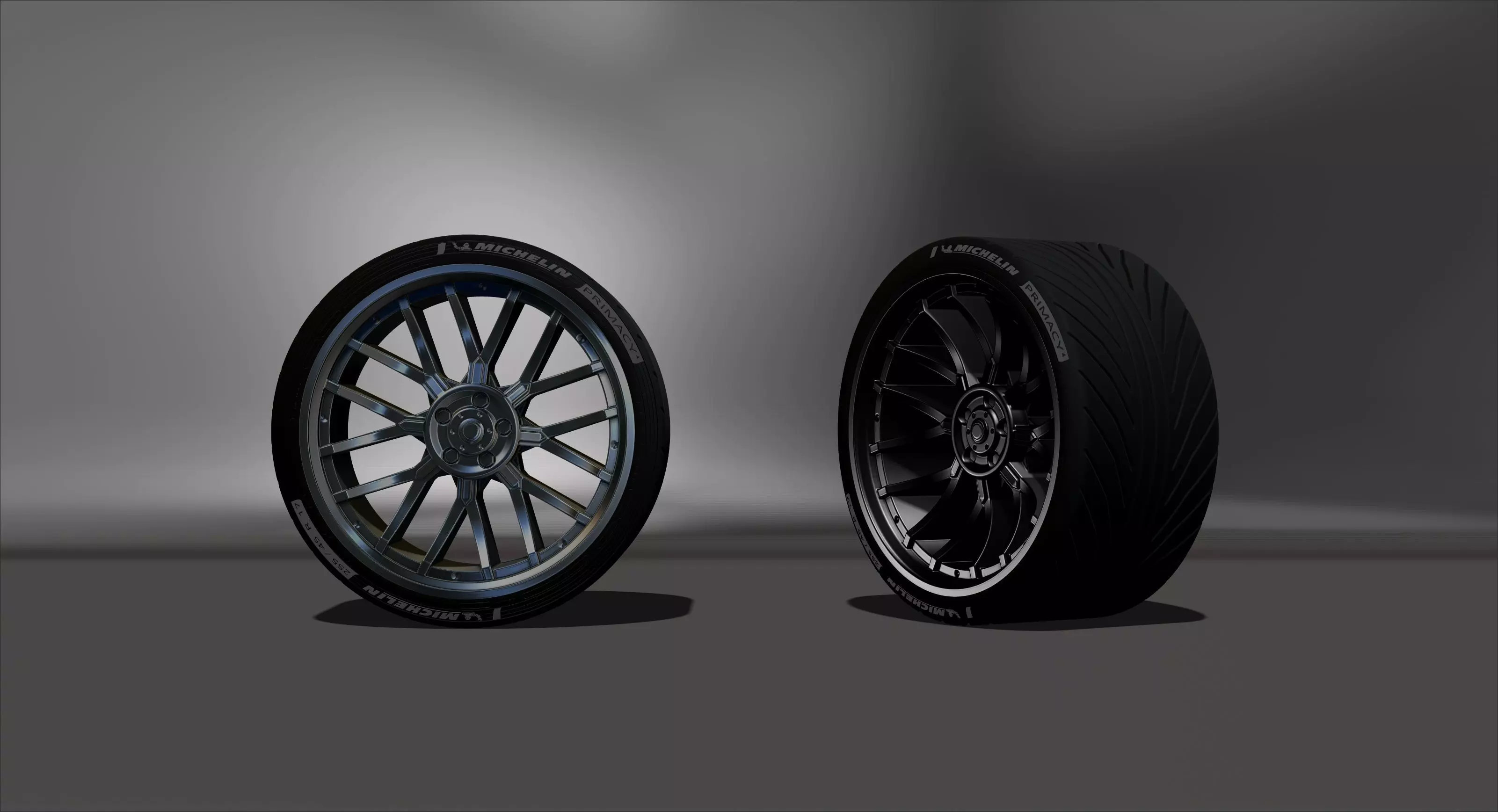 Realistic Michelin sports tire and alloy wheel STL - OBJ file 3D print model
