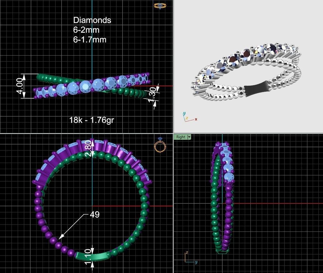 Ring balls diamonds  3D print model_2