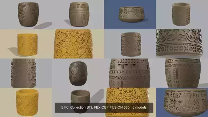 5 Pot Collection STL FBX OBF FUSION 360