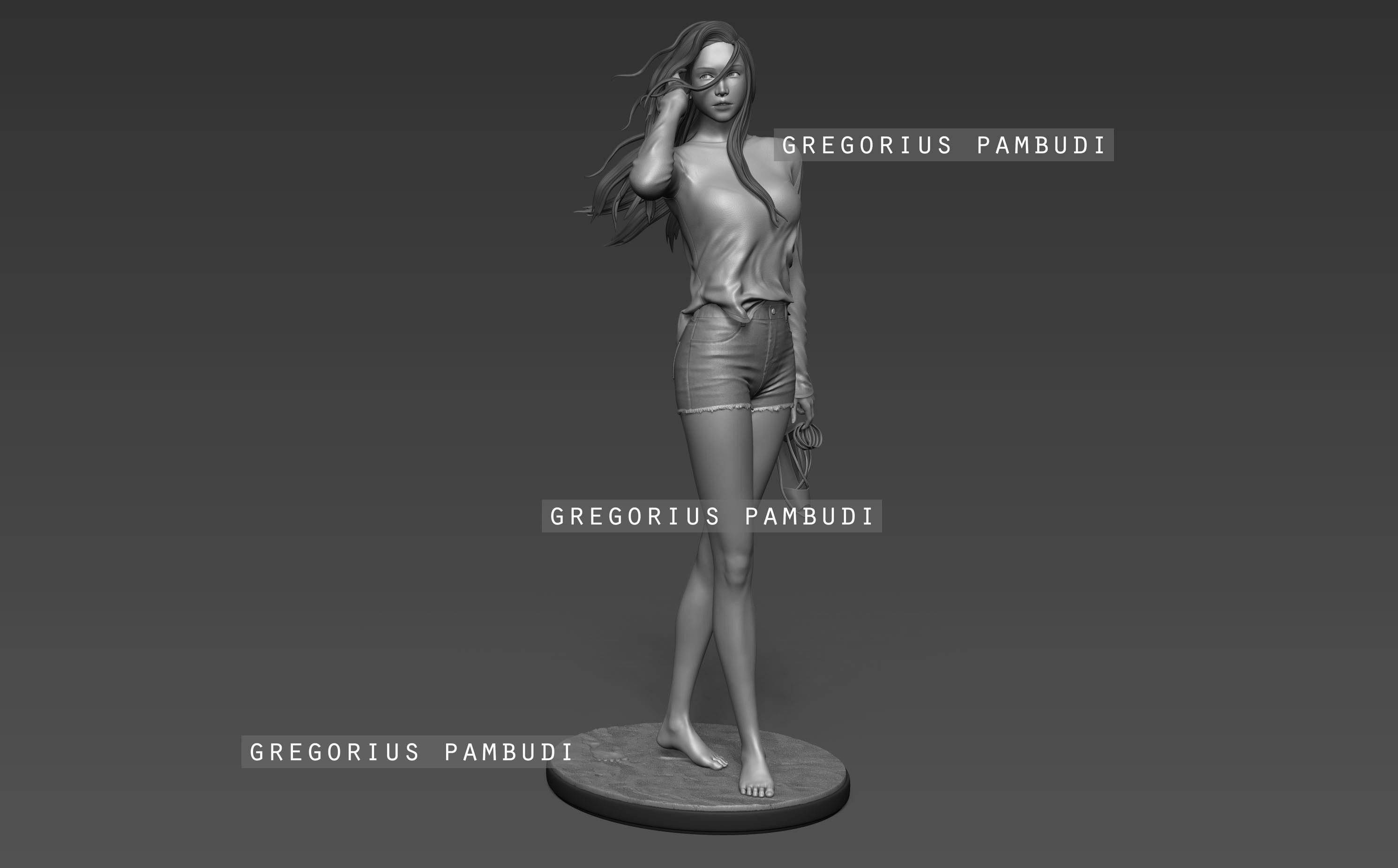 A woman at a windy beach statue 3d printable 3D print model_3