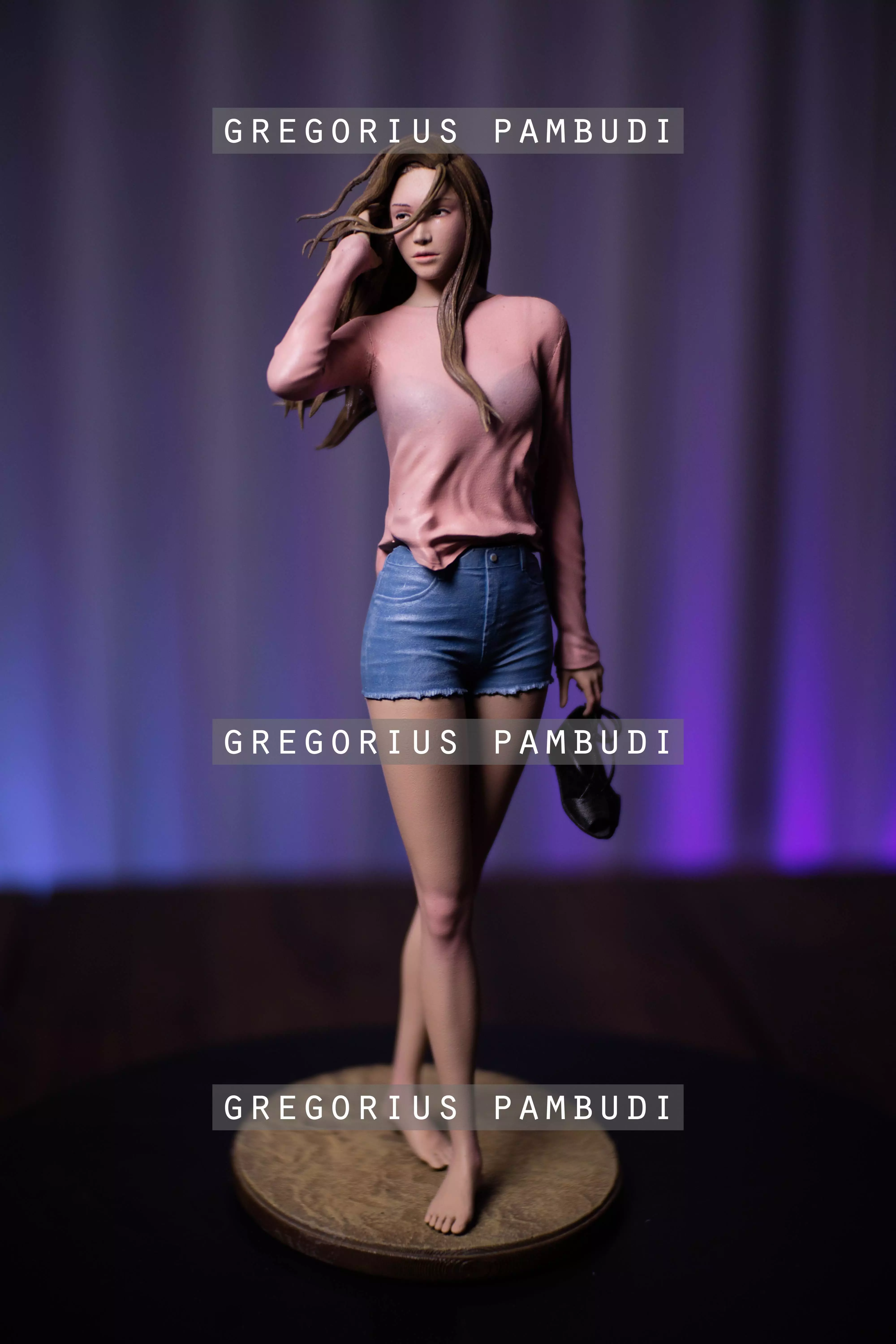 A woman at a windy beach statue 3d printable 3D print model_0