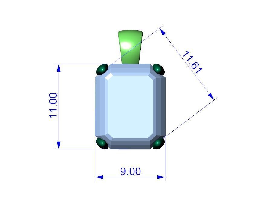 Emerald Cut Gemstone Gold Pendant CAD Design-JCNP-05 3D print model_18