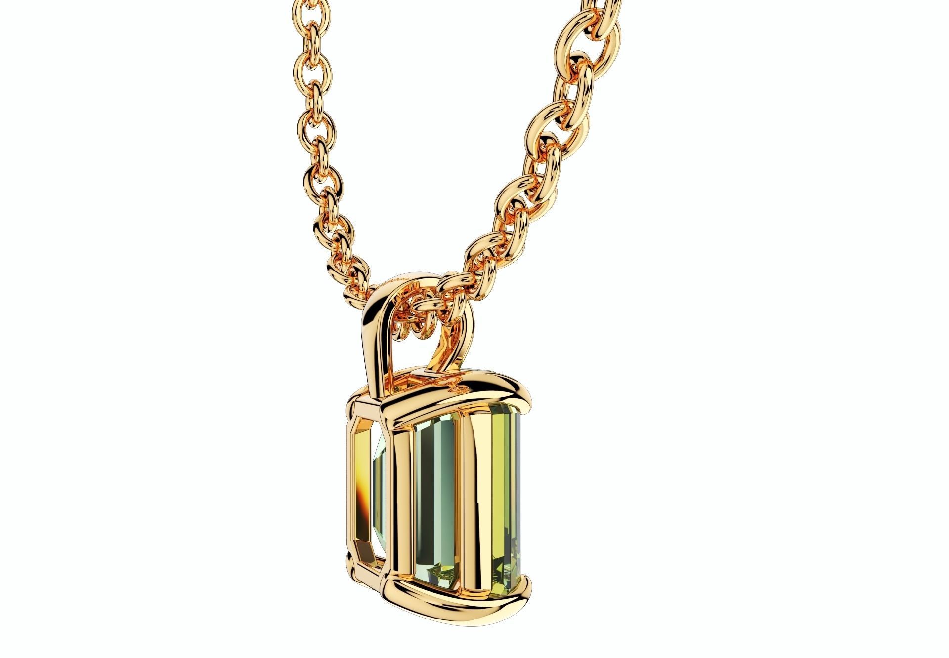 Emerald Cut Gemstone Gold Pendant CAD Design-JCNP-05 3D print model_12