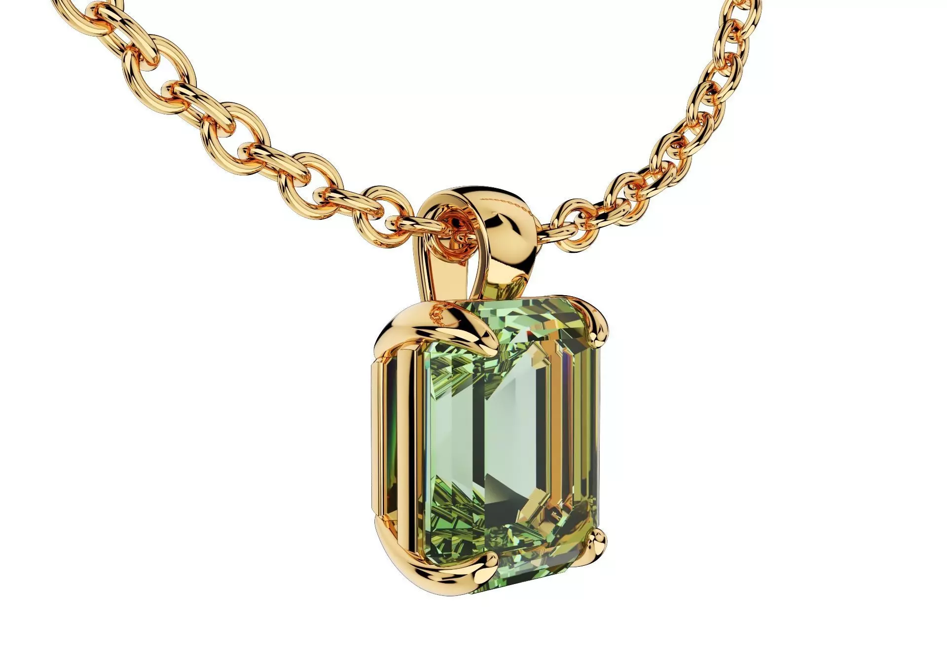 Emerald Cut Gemstone Gold Pendant CAD Design-JCNP-05 3D print model_0