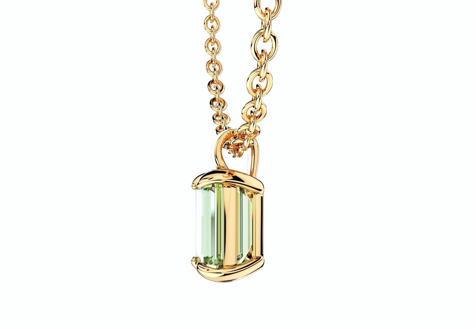 Emerald Cut Gemstone Gold Pendant CAD Design-JCNP-05 3D print model_8