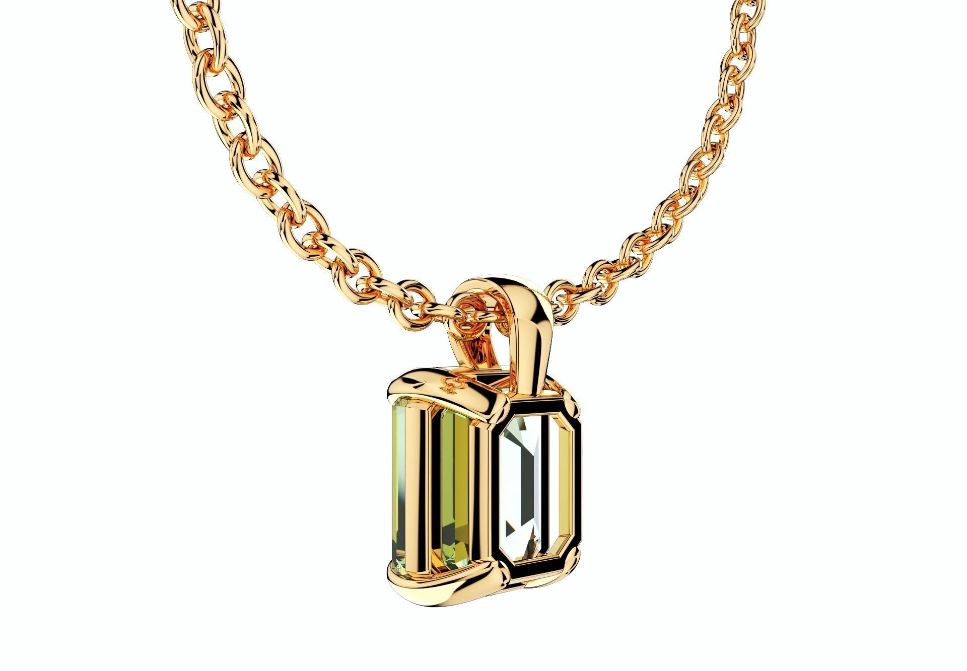 Emerald Cut Gemstone Gold Pendant CAD Design-JCNP-05 3D print model_9