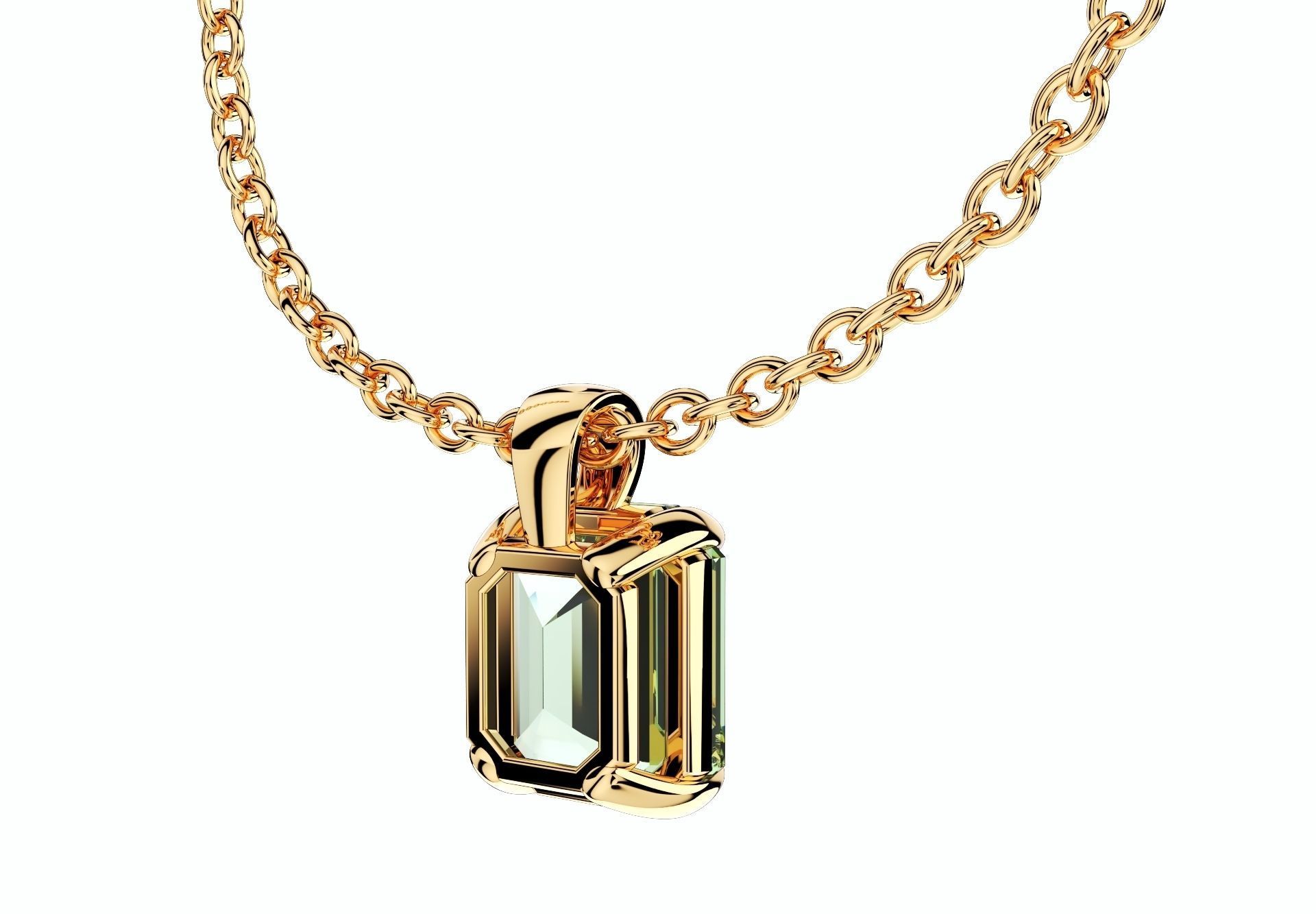 Emerald Cut Gemstone Gold Pendant CAD Design-JCNP-05 3D print model_11