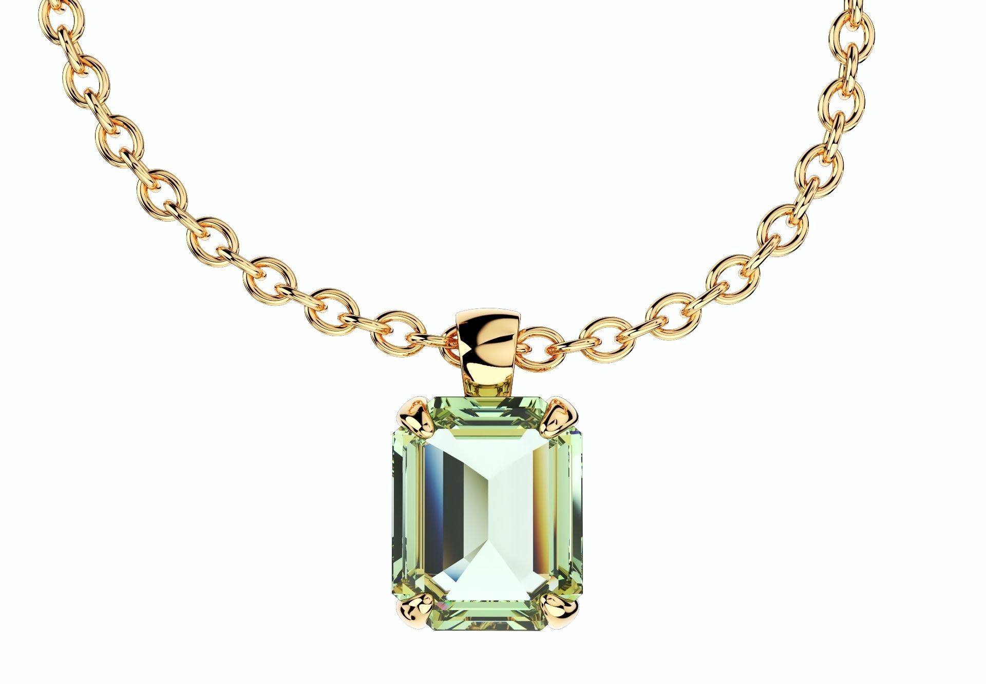 Emerald Cut Gemstone Gold Pendant CAD Design-JCNP-05 3D print model_4