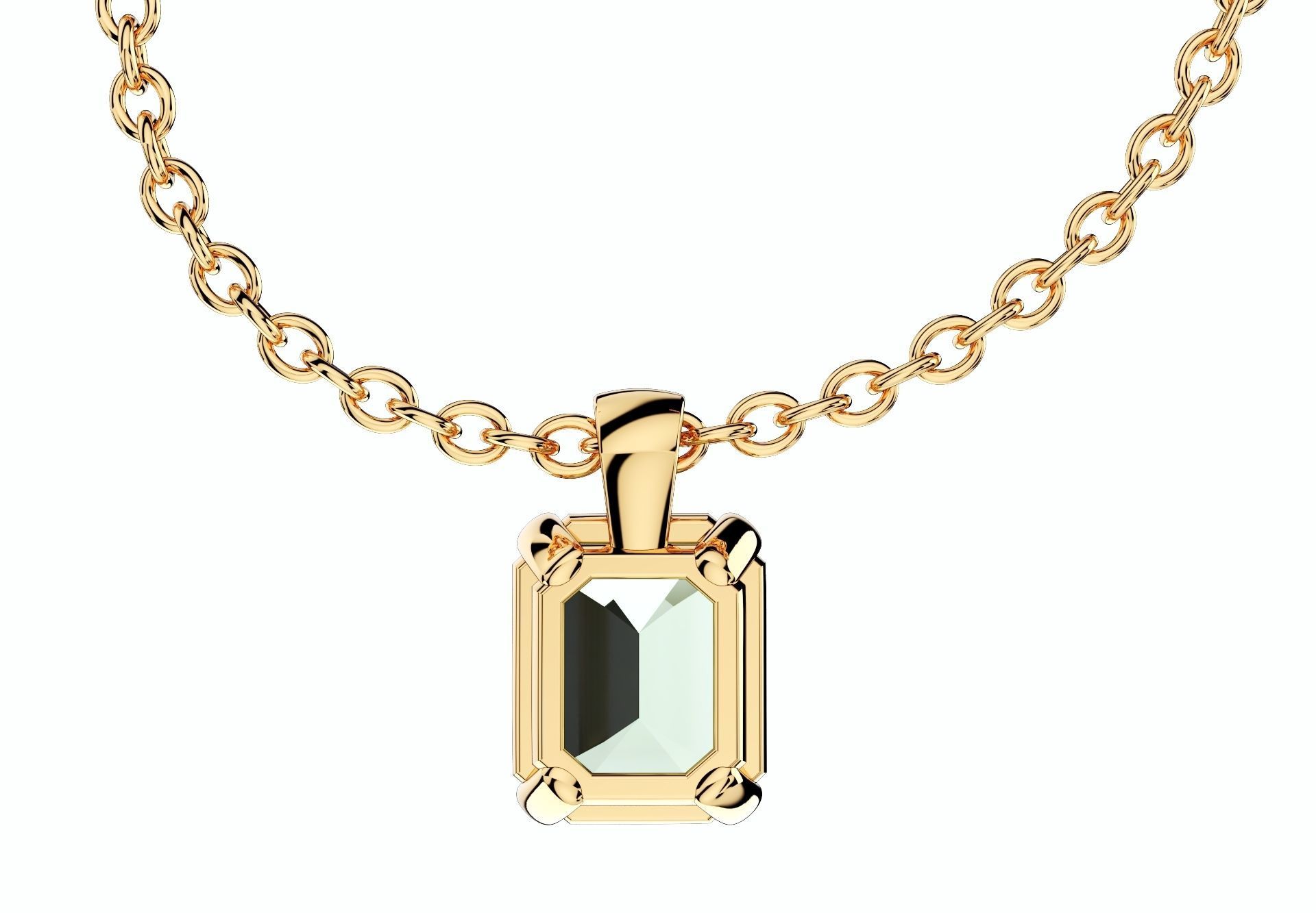 Emerald Cut Gemstone Gold Pendant CAD Design-JCNP-05 3D print model_10