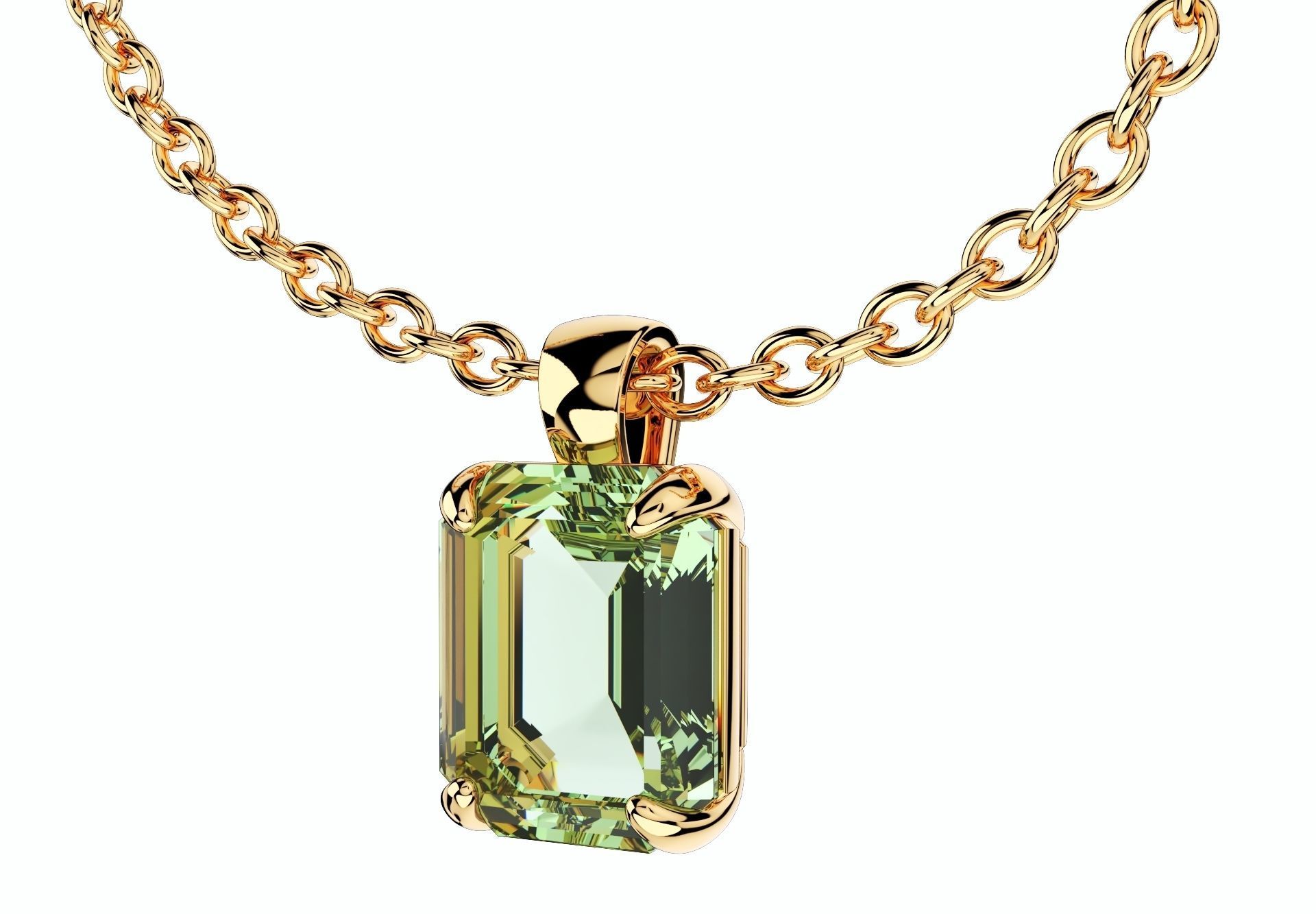 Emerald Cut Gemstone Gold Pendant CAD Design-JCNP-05 3D print model_5