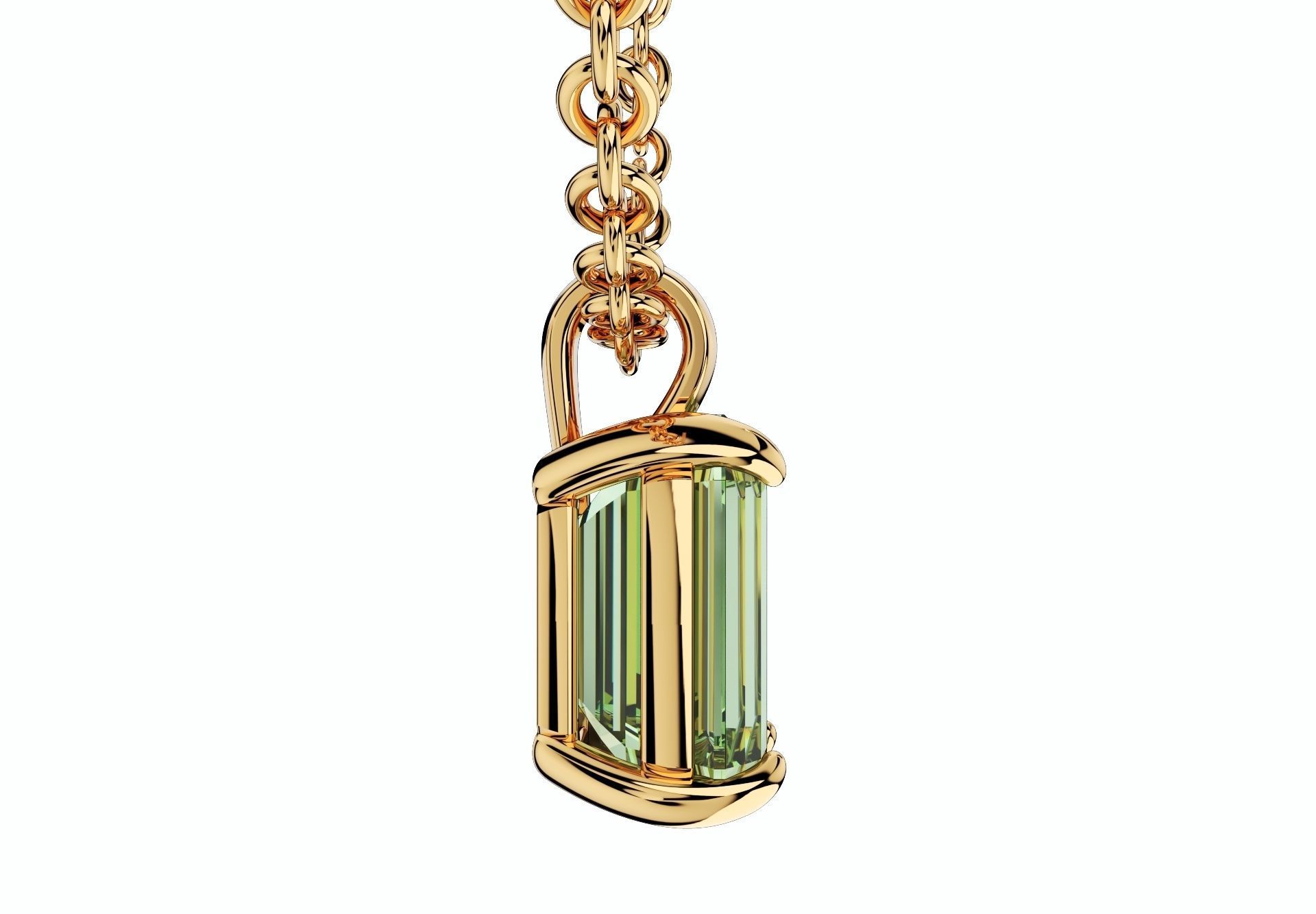 Emerald Cut Gemstone Gold Pendant CAD Design-JCNP-05 3D print model_3